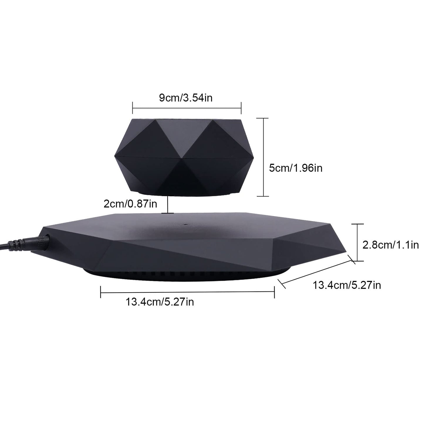 fvscgjmwp Levitating Plant Pot Hexagon Shape for Small Plants, Magnetic Floating Plant Pot 360 Degree Rotation, Black Suspension Flower Pot for Home Office Desk, US Standard Plug, No Plants Included