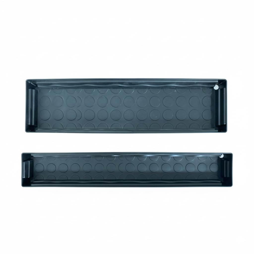 RooTrimmer 5 Pack Plastic Plant Saucer (17"x3"x1.5"), Rectangular Window Sill Plant Pot Trays with Removable Drainage Hole, Thick Windowsill Saucer Tray for 2.8 inch (7CM) Flower Nursery Pots (Black)