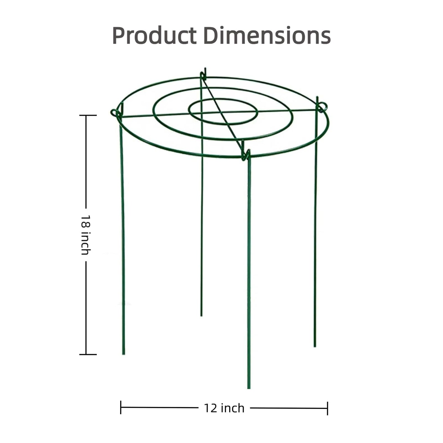 6 Pack Heavy Duty Peony Cages and Supports, 12" D x 18" H, Large Metal Support Rings, Easy Ground Insertion, Easy Installation & Durable, Sturdy for Climbing Plants