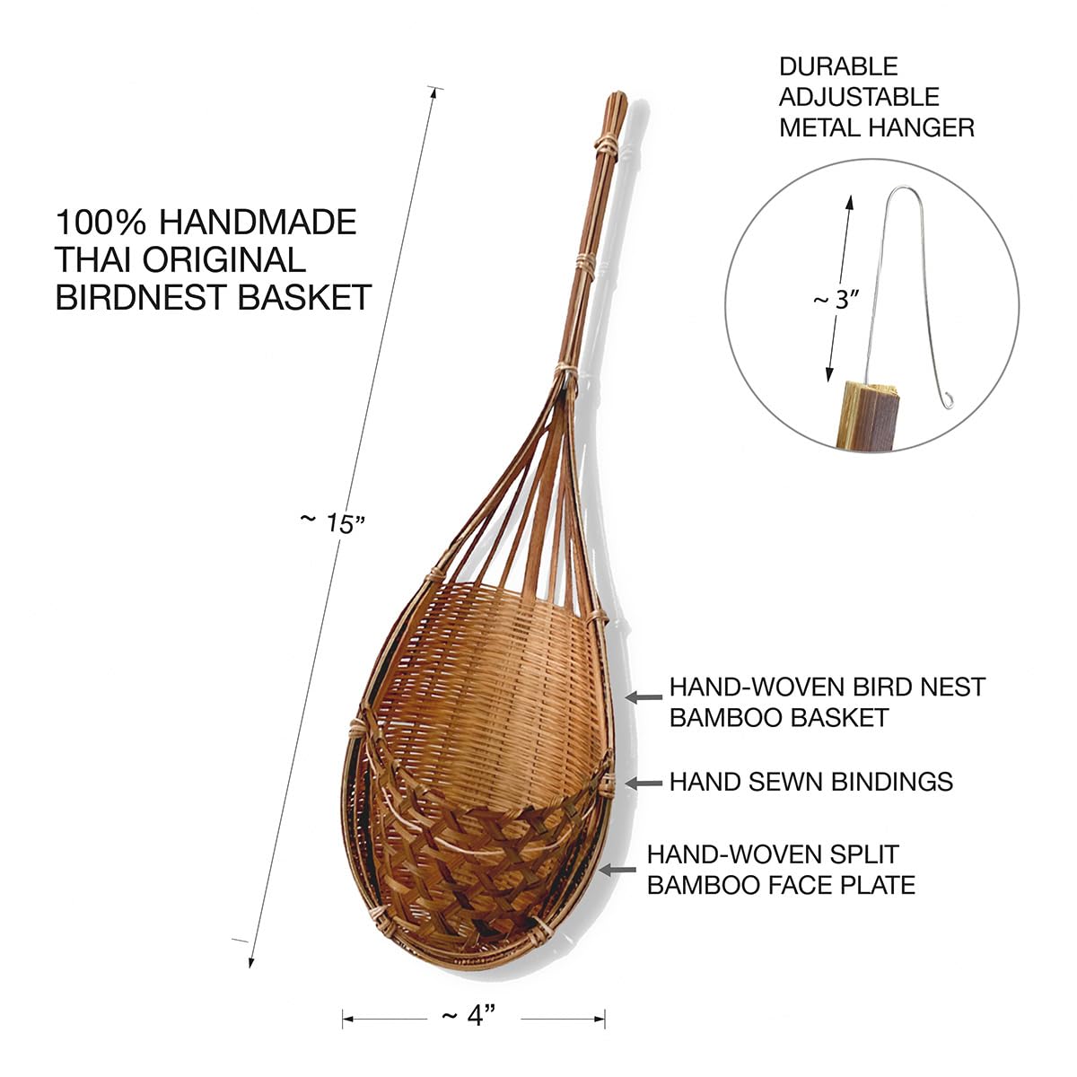 PANWA Handmade 100% Thai Bamboo Hanging Orchid Basket ā 4 Inch Set of 6