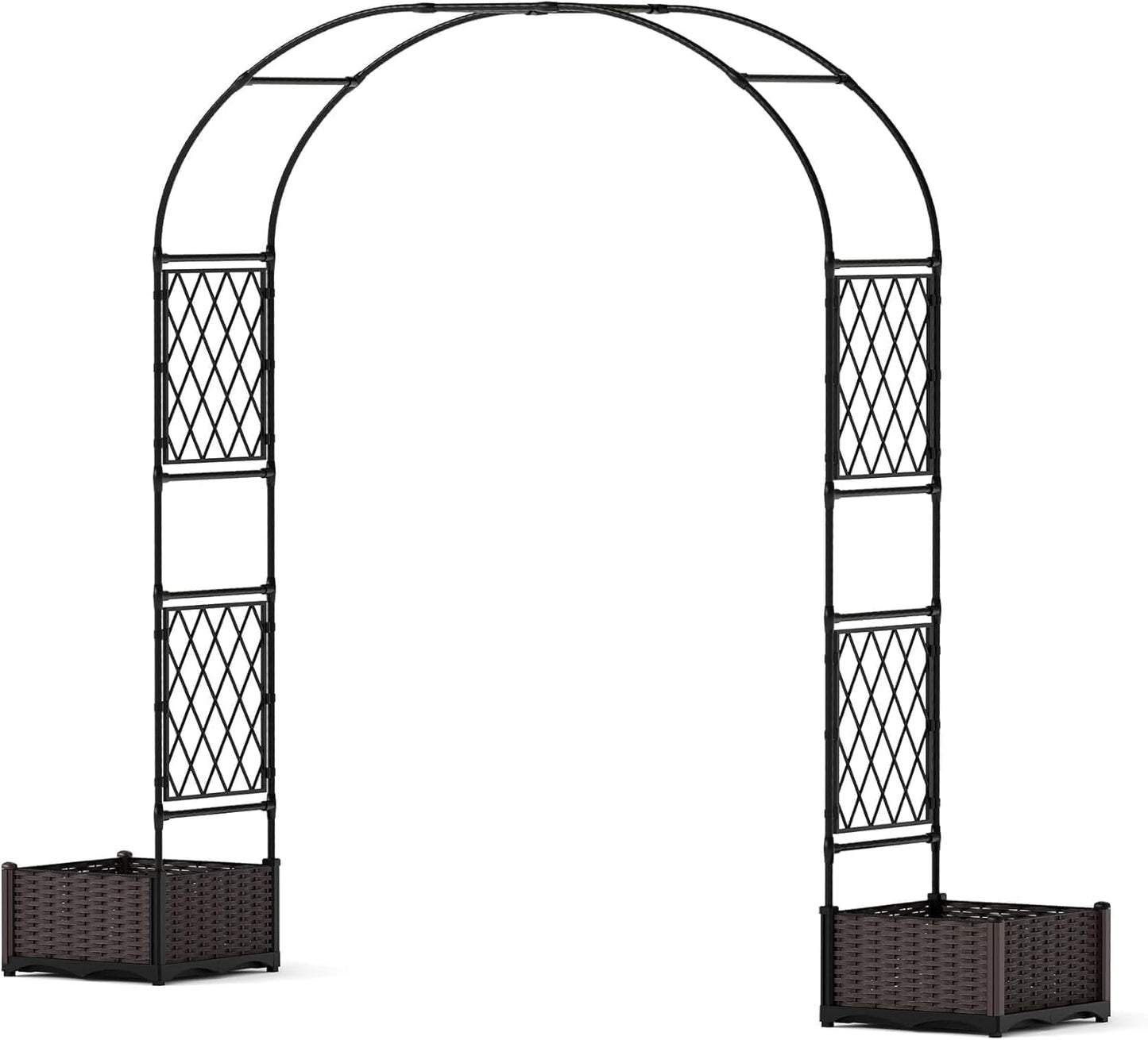 90.5" Garden Arbor with 2 Planter Boxes | PE-Coated Metal Arch Trellis for Climbing Plants, Rust-Resistant Wedding Archway & Decorative Lawn, Backyard Yard Frame | Weatherproof & Easy Assembly