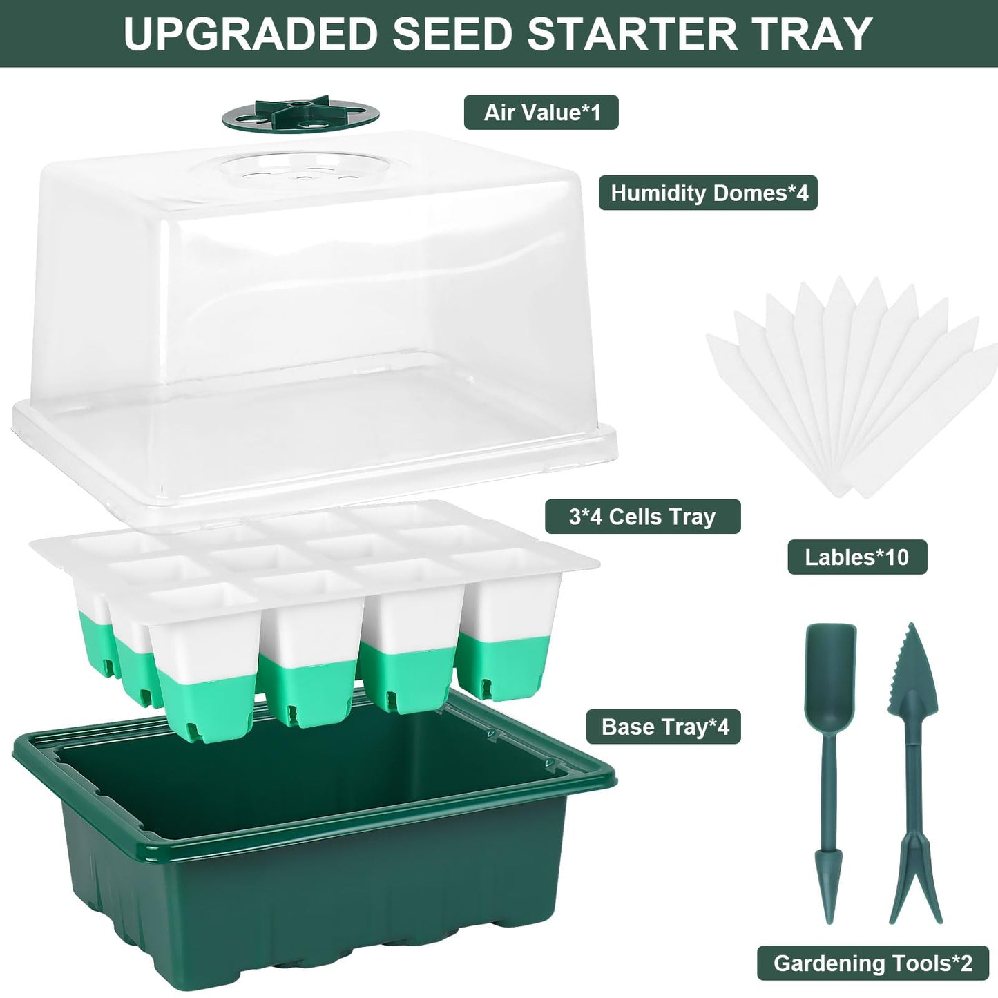 Sondiko Silicone Seed Starter Tray, 48 Cell Reusable Seed Starter Kit, Seedling Starter Trays with Humidity Dome, Mini Greenhouse Germination Kit, Perfect for Starting Vegetable, Flower & Herb Seeds
