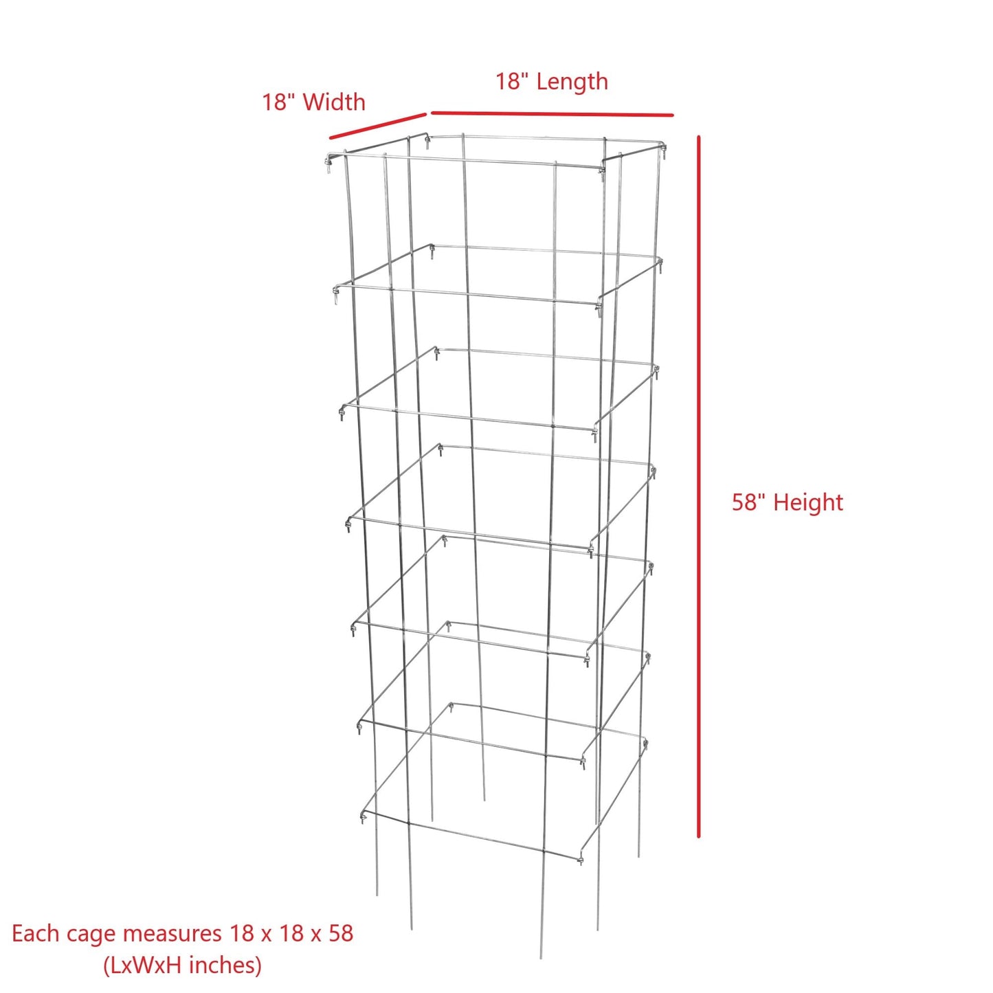 Garden Elements Square Tomato Cage, 58 Inch (Pack of 3) – Heavy Duty Galvanized Steel Plant Support, Collapsible Garden Trellis with 8-Leg Stability for Climbing Vegetables & Vines