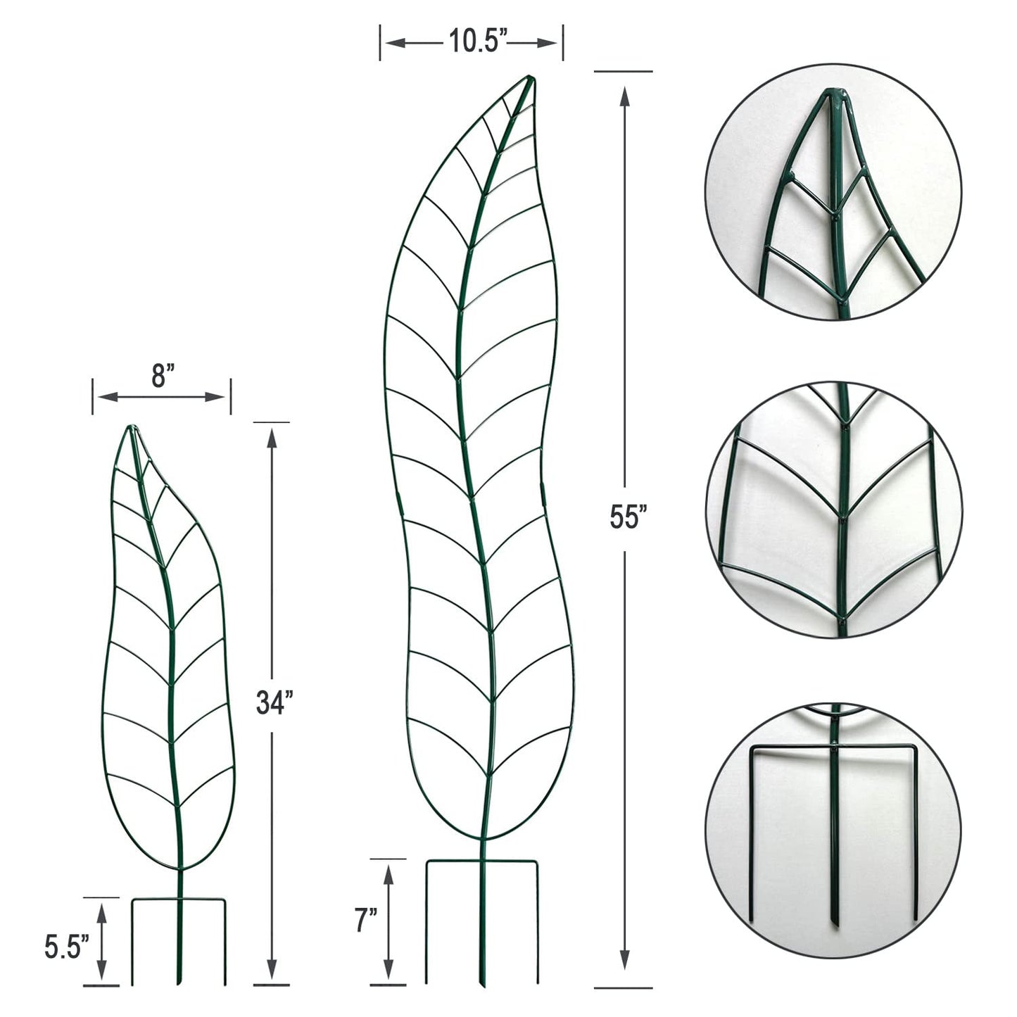 Garden Trellis Plant Support Trellis Green Leaf Trellis Garden Decoration for Climbing Vines Floral Metal Trellis Set of 2(Green)
