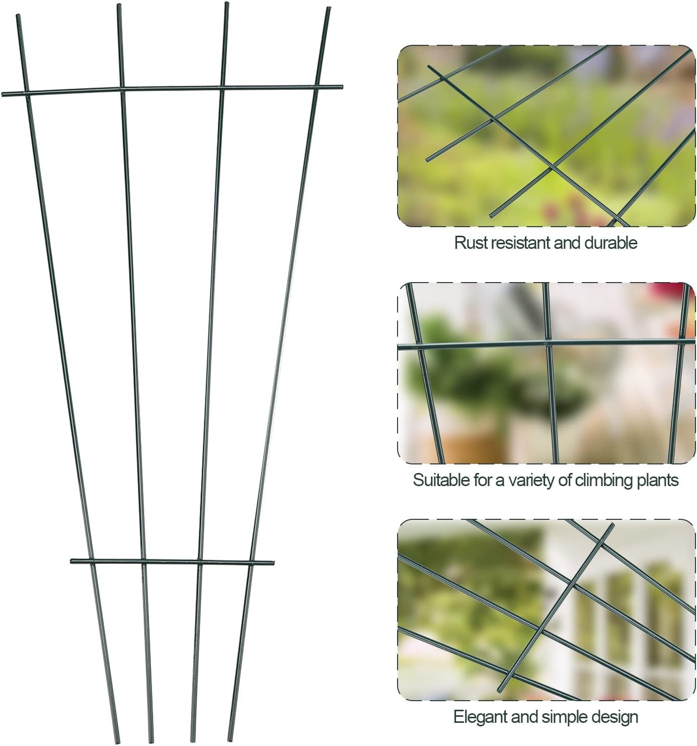 2Pcs Plant Trellis for Climbing Plants Indoor, Green Coated Fan Pot Trellis Metal Flower Support Garden Trellis Frames for Indoor Outdoor Vines Flower Vegetable