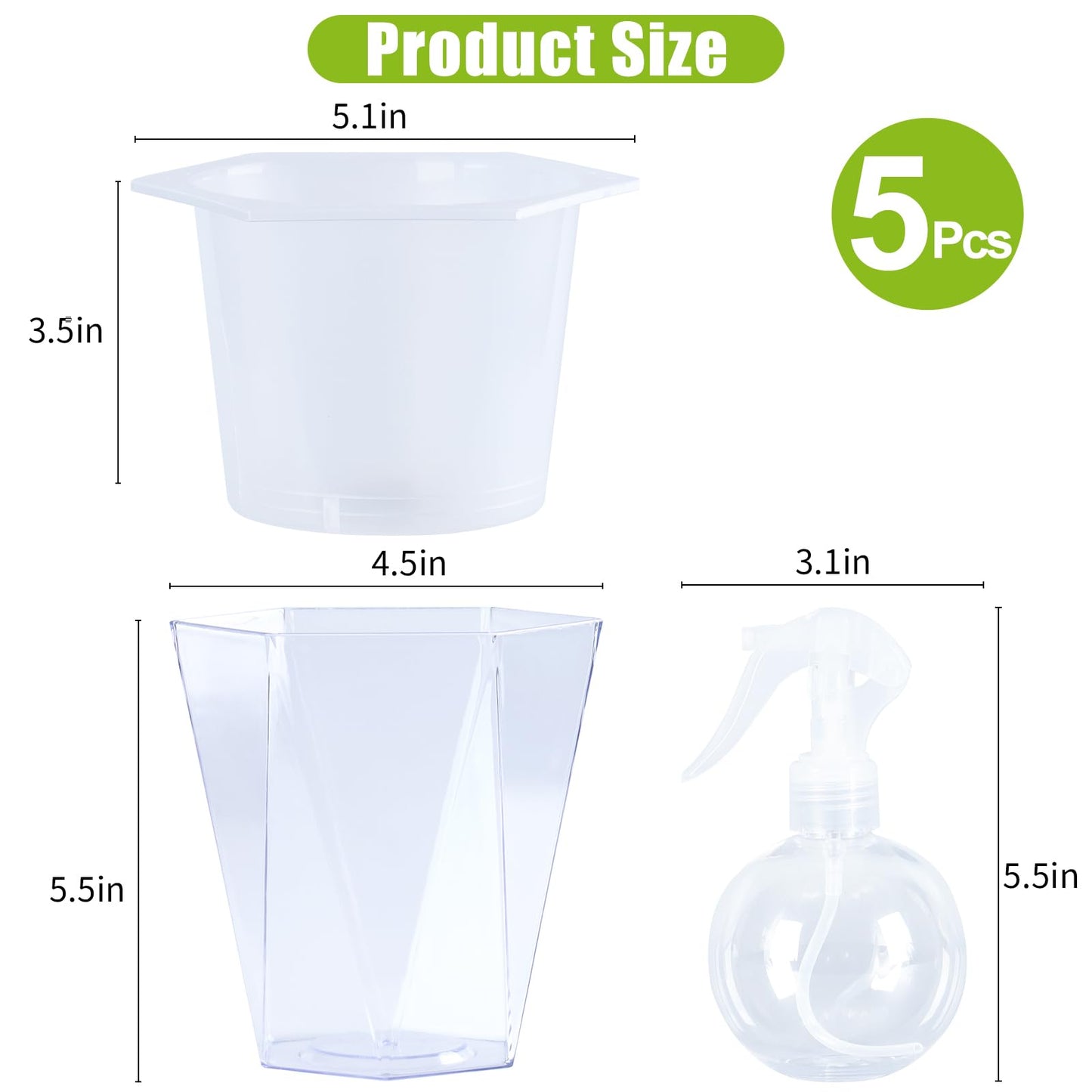 Oliz Self Watering Planter 5 Pcs, 4.5 Inch Flower Plant Pot with Transparent Inner Pot, Gardening Flowerpot with Watering Can, Indoor Self Watering Planter Pot for Herbs, Flowers (White)