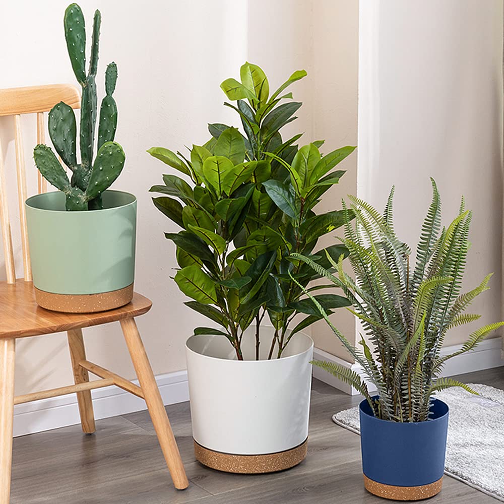 ZMTECH Spring Planters for Indoor Plants, Plant Pots & Flower Pots, Plastic Planter 3 Pack 8 Inch Self Watering with Drainage Hole and Saucer, Modern Decorative Indoor Outdoor, Dark Gray White Green