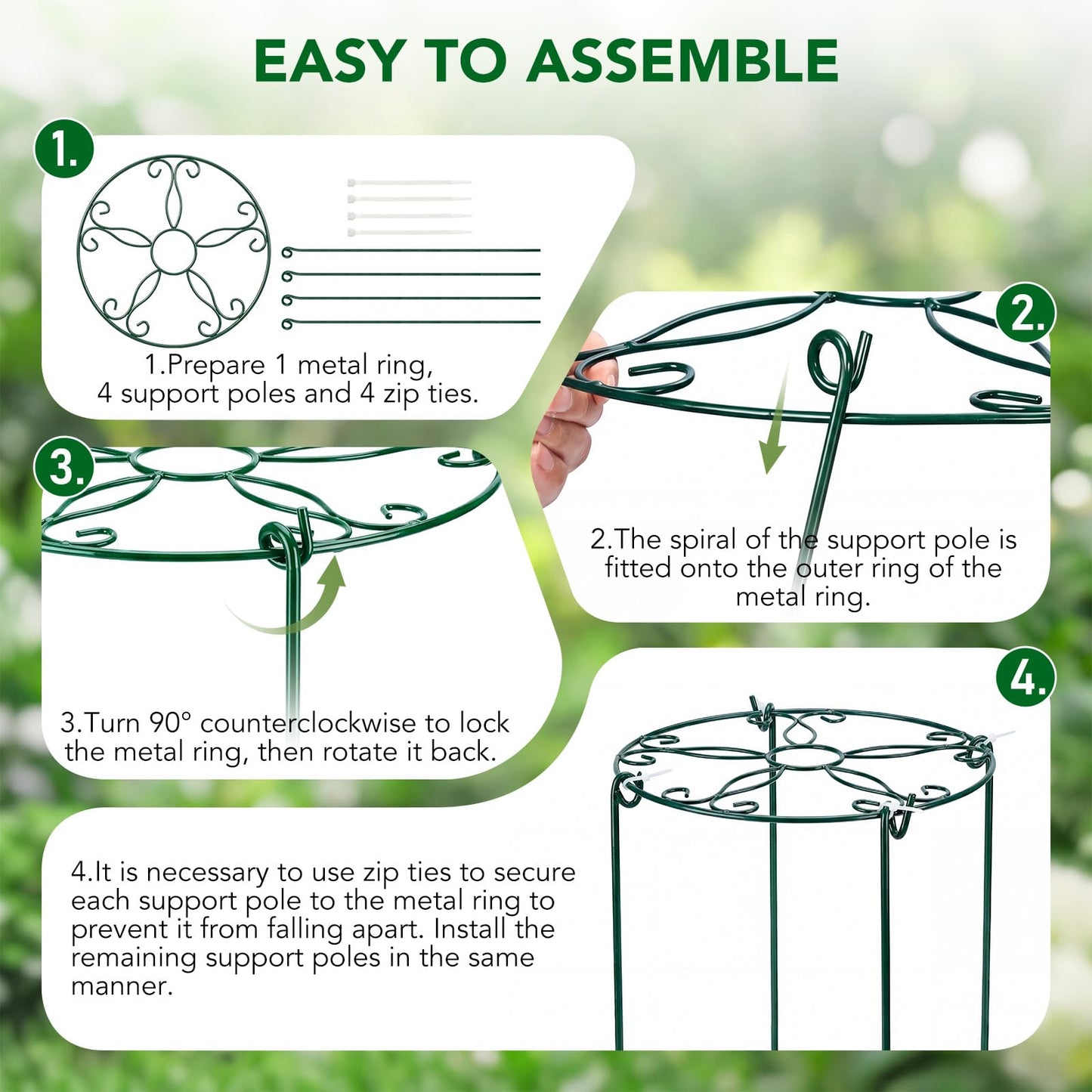 6 Pack 16 x 30 Inch Peony Cages and Supports, 16" D x 30" H Grow Through Plant Support Grid Brace for Outdoor Plants Flower, Metal Peony Stake Peony Ring Hoops Frame Support for Rose Tomato Vegetables