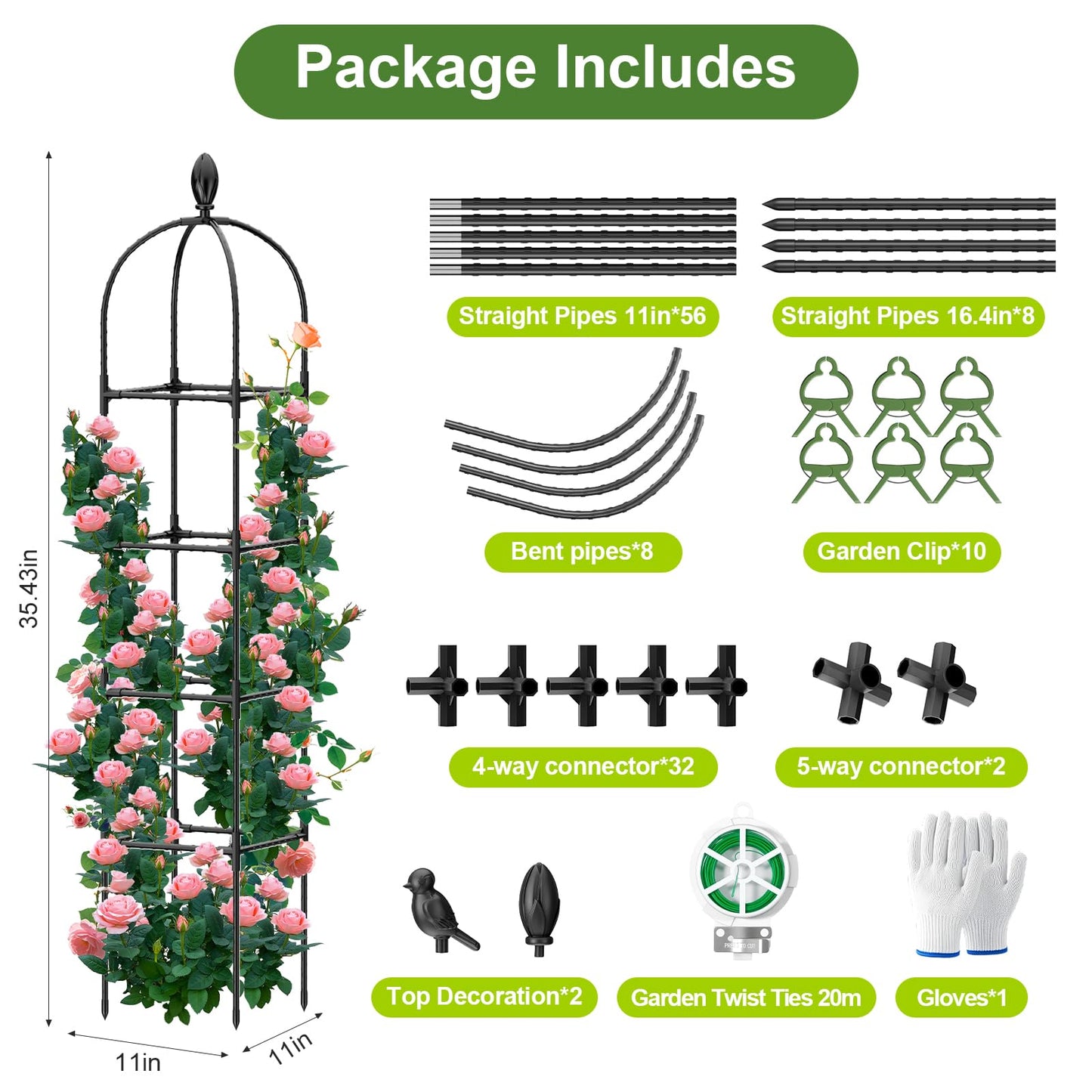 2 Pack Garden Obelisk Trellis, 70" Tall Plant Support for Climbing Vine, Metal Covered Plastic Coating Rustproof Heavy Duty Rose Trellis Indoor Outdoor(Black, 70 * 11.8 * 11.8IN(H*W*L))