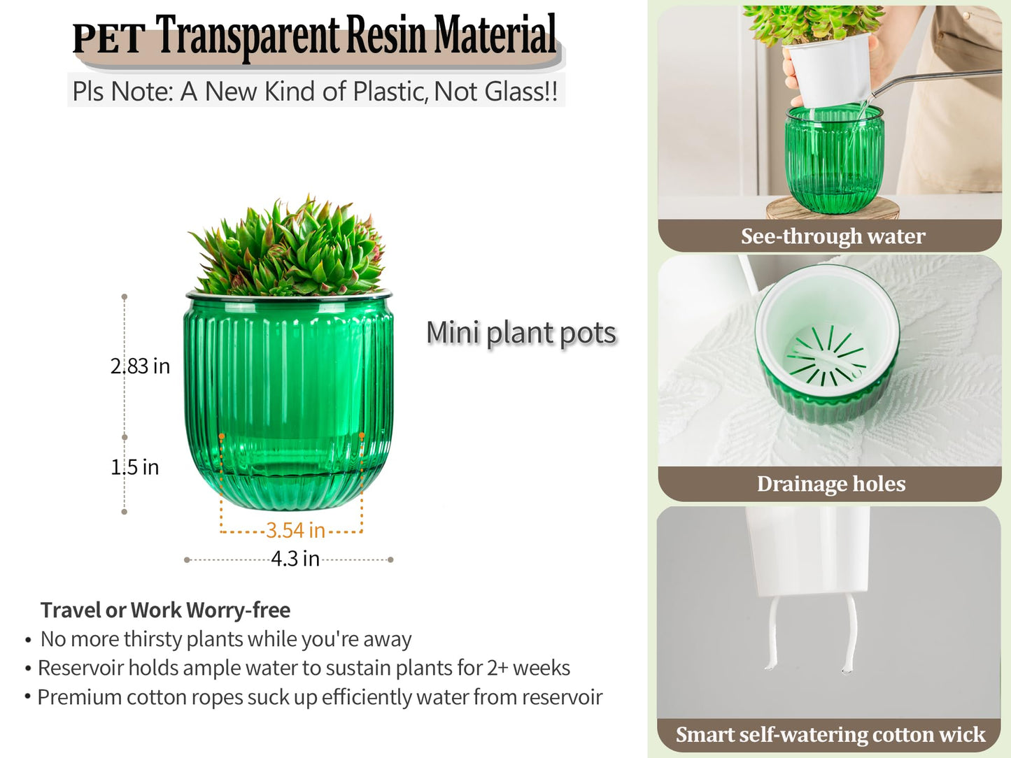 Melphoe Self Watering Pots for Indoor Plants Planter, 4.3 Inch 2 Pack Planters Self Watering Plant Pots for Flower, Houseplants, Succulent, African Violets and Cactus with Drainage