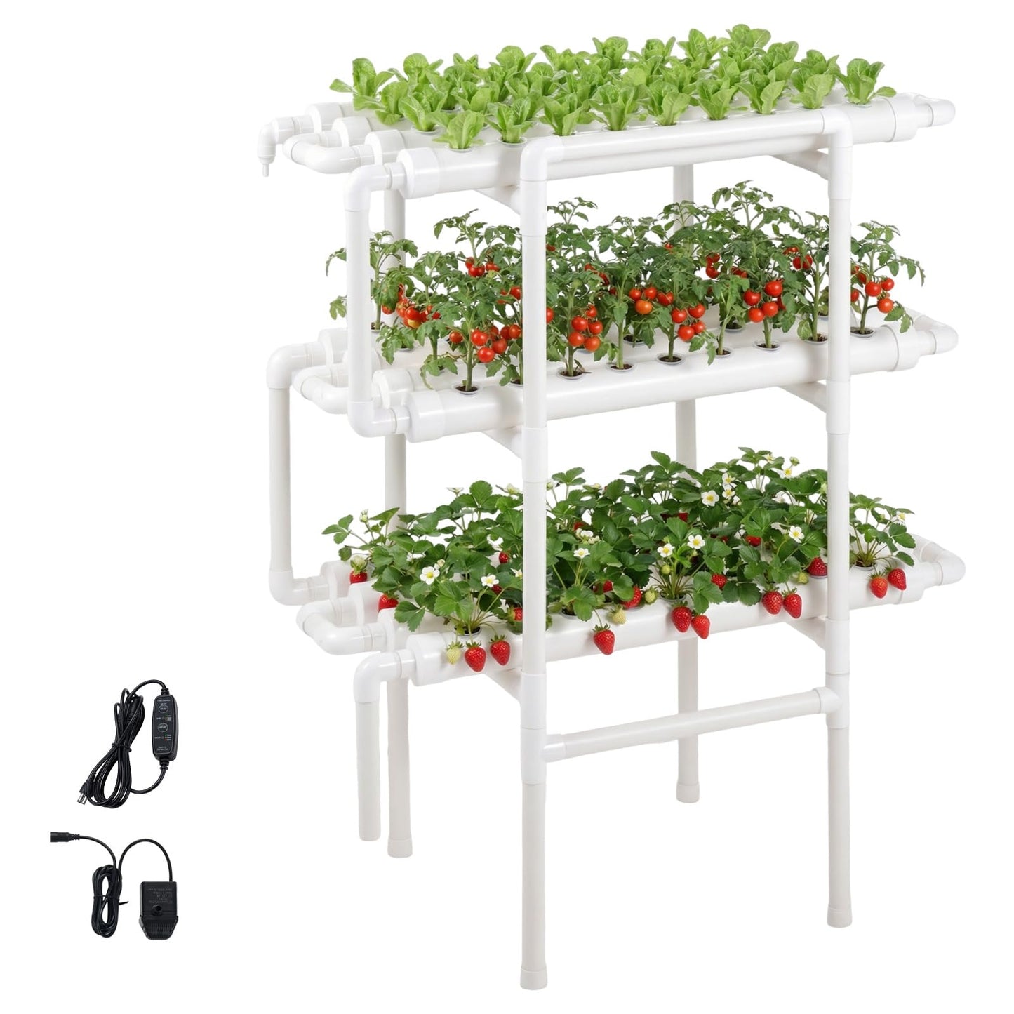 VEVOR Hydroponics Growing System Kit, 3-Tier 108 Sites UPVC Pipe Hydroponic Grow Kit with Timed Irrigation, Thickened Hydroponic Pipes, Indoor Home Garden Vegetable Planting Grow Kits for Fruit Herb