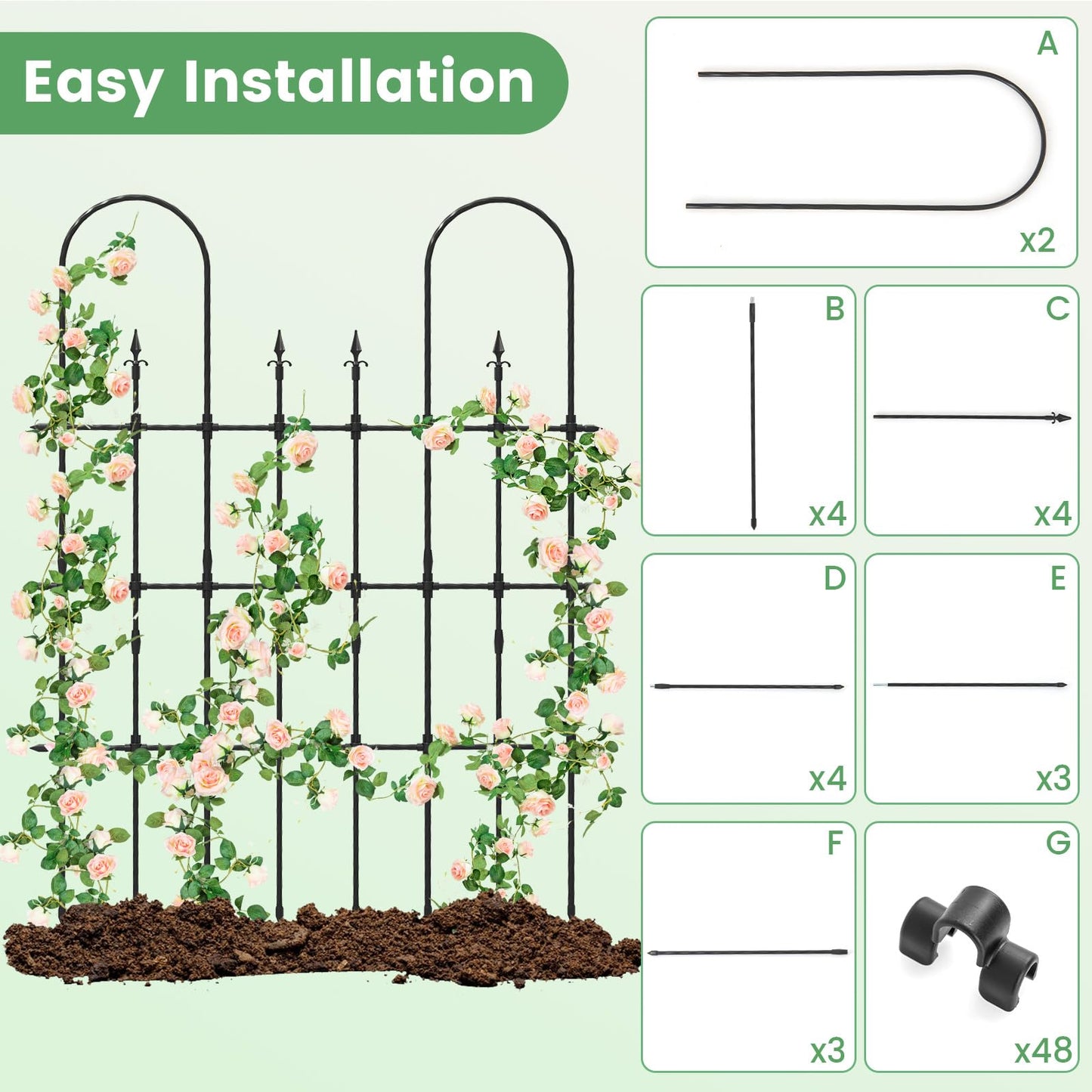 Byroce Garden Trellis for Climbing Plants Outdoor, 73” Garden Arch Trellis with Non-Rust Metal Pipes, Decorative Cucumber Trellis Climbing Support for Various Vegetables & Flowers Vine in Yard, Lawn