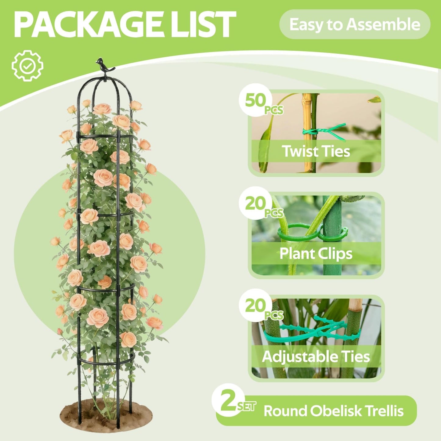 Jesosia 2 Pack Obelisk Trellis for Climbing Plants Outdoor - Heavy Duty Plastic Coated Steel Garden Arch Metal Trellis - Rustproof Tomato Cage Vertical Plant Support for Vines Vegetable Flower Indoor