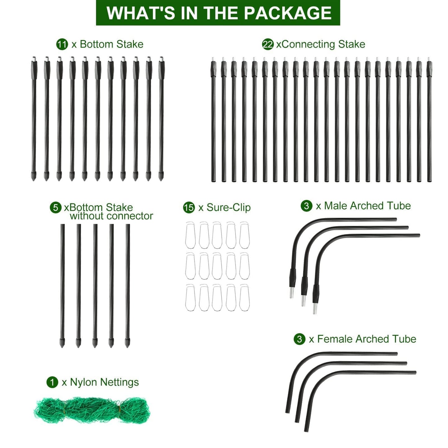 FOLLOOK Cucumber Trellis for Raised Bed, 5x5ft Metal Garden Trellis Climbing Plants Outdoor Tomato Plant Support Grape Vegetables Squash Bean Pea Cucumber Trellis, with Netting, Black