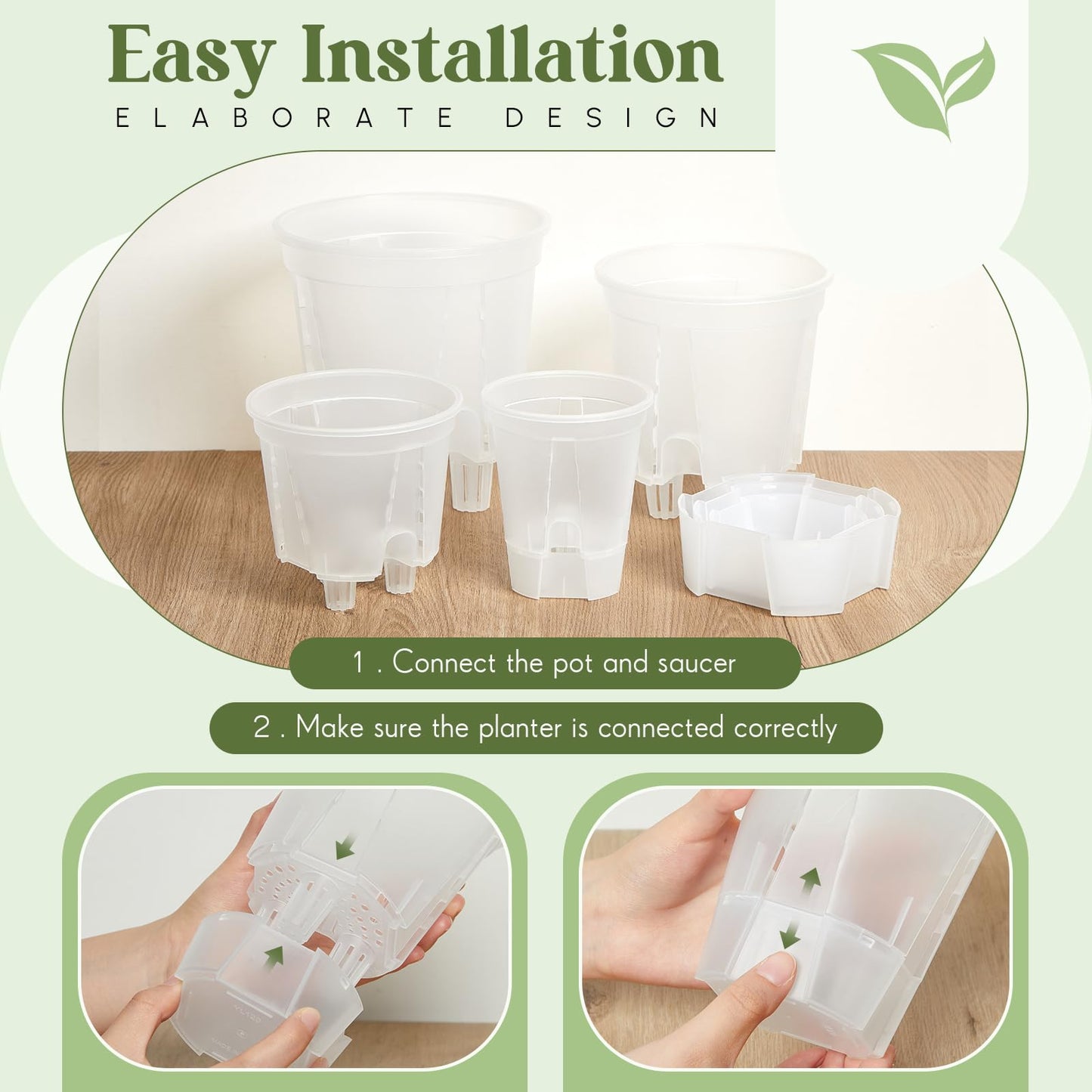 Wonderjune Self Watering Pots for Indoor Plants with Deep Reservoir and High Drainage Holes for Outdoor Plants and Flowers, Bare Root Planter(4.72''/5.91''/7.09''/8.27'',Clear,4 Pcs)