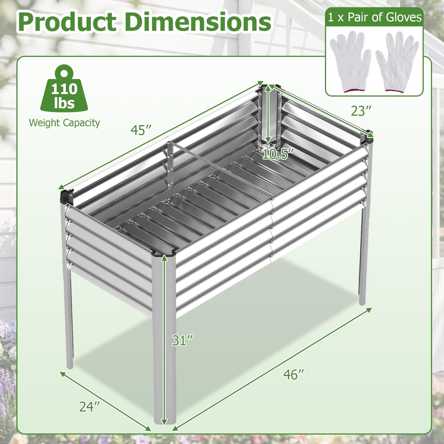Giantex Galvanized Raised Garden Bed with Legs Set 2, 46"x24"x31" Metal Elevated Planter Box for Gardening Vegetables, Flowers & Fruits, Large Outdoor Planting Box for Garden Backyard & Patio, Silver