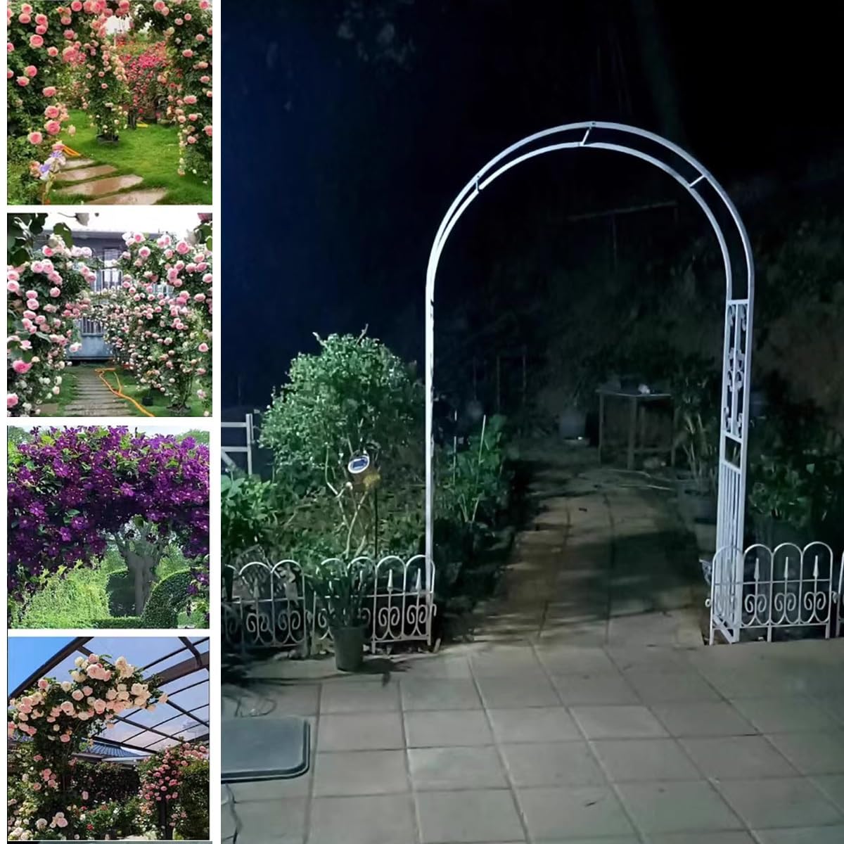 Hltzyzbl Garden Trellis Arbor Metal Arch Heavy Duty Roses Outdoor Arbour for Various Climbing Plant Easy-to-Assemble Stable W8.5ft X H7.5ft, W9.8ft X H7.5ft, W11ft X H7.5ft(White,W4.6ft)