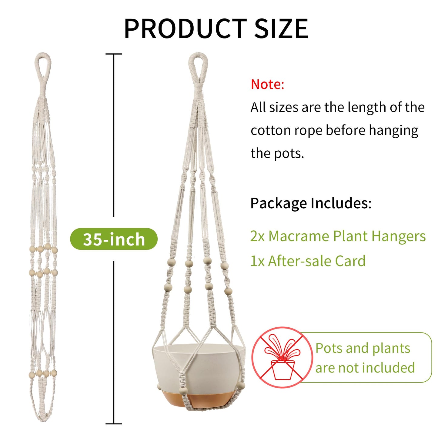 IDEEEPAN Macrame Plant Hanger - Fits 4 to 13 inches Pots for Indoor Outdoor, 35 Inch, Set of 2, Ivory (POTS NOT Included)