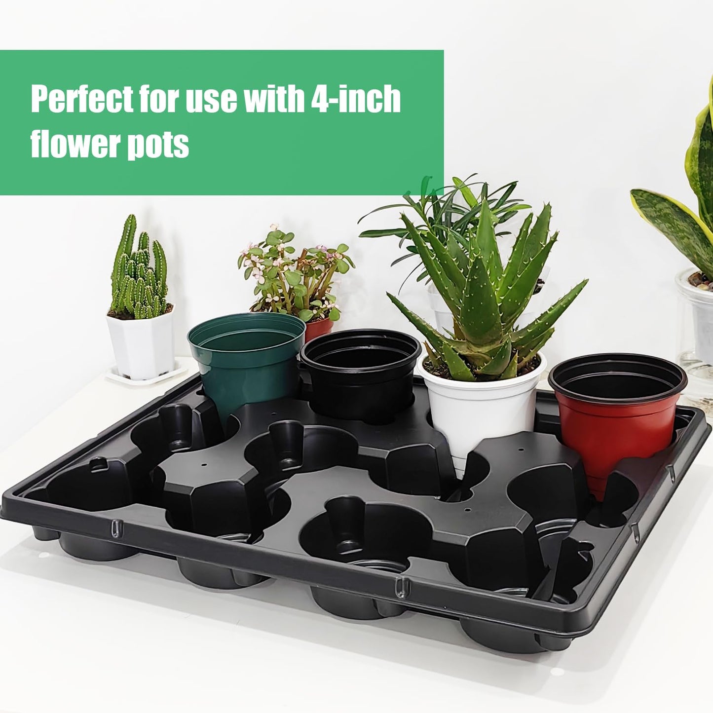 RooTrimmer 12 Cell Round Nursery Pots Trays Thickened Durable Seedling Pots Shuttle Carrying Trays for Holding 4 inch Nursery Pots (16.85" × 12.6", 10-Pack)