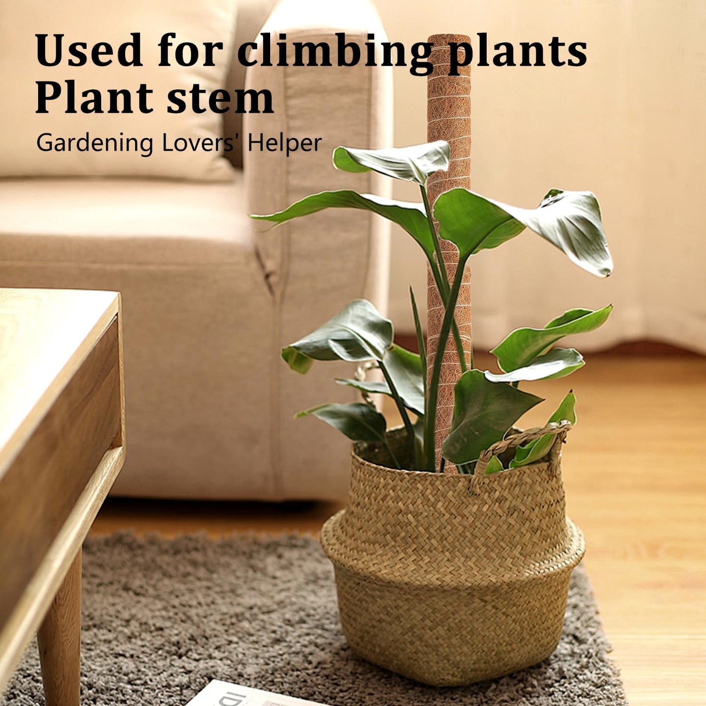 4 Pack 47 Inch Moss Pole, Stackable Moss Poles for Climbing Plants Monstera, Grow Upwards with Jute String Moss Stick. Coir Plant Support Stakes for Potted Plants Indoor.