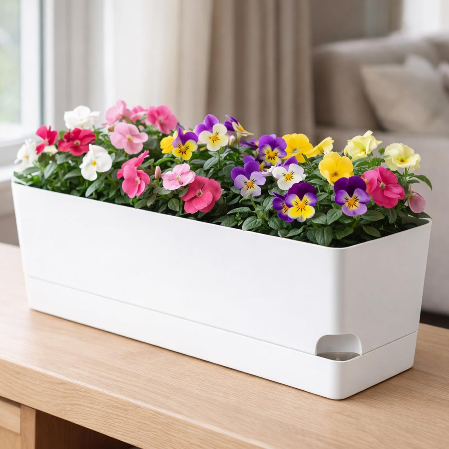 Party Zealot Window Boxes Planters, 5 Pack Self Watering Pots for Indoor Plants 17 Inch Rectangular Planter Rectangle Flower Pots Long Plant Pot Large Window Sill Herb Planter Box, White