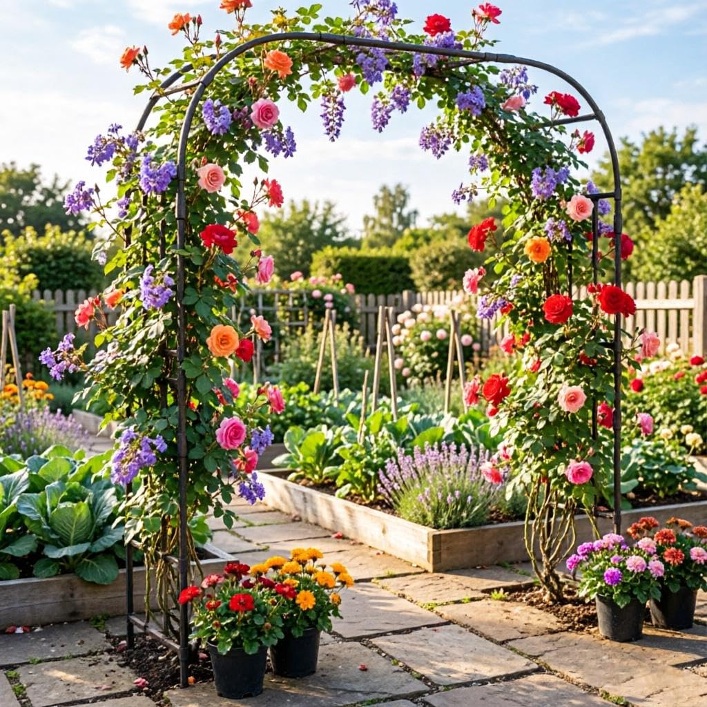 Tall Garden Arch Trellis for Climbing Plants Outdoor,7 ft Arbor Large Arch Tunnel Trellis, Metal Cucumber Trellis, Plant Support Archway Garden Trellis for Vegetables Yard (16.1''L*79.1''W*87.0''H)