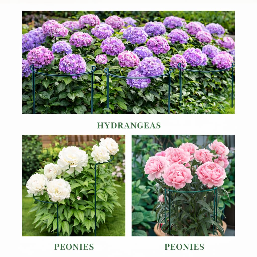 Peony Cages and Supports, 8 Pack Large Half Round Plant Support Cage 10" x 24", Heavy Duty Garden Plant Stakes for Indoor & Outdoor Plants, Peonies, Hydrangeas, Tomatoes & Flowers