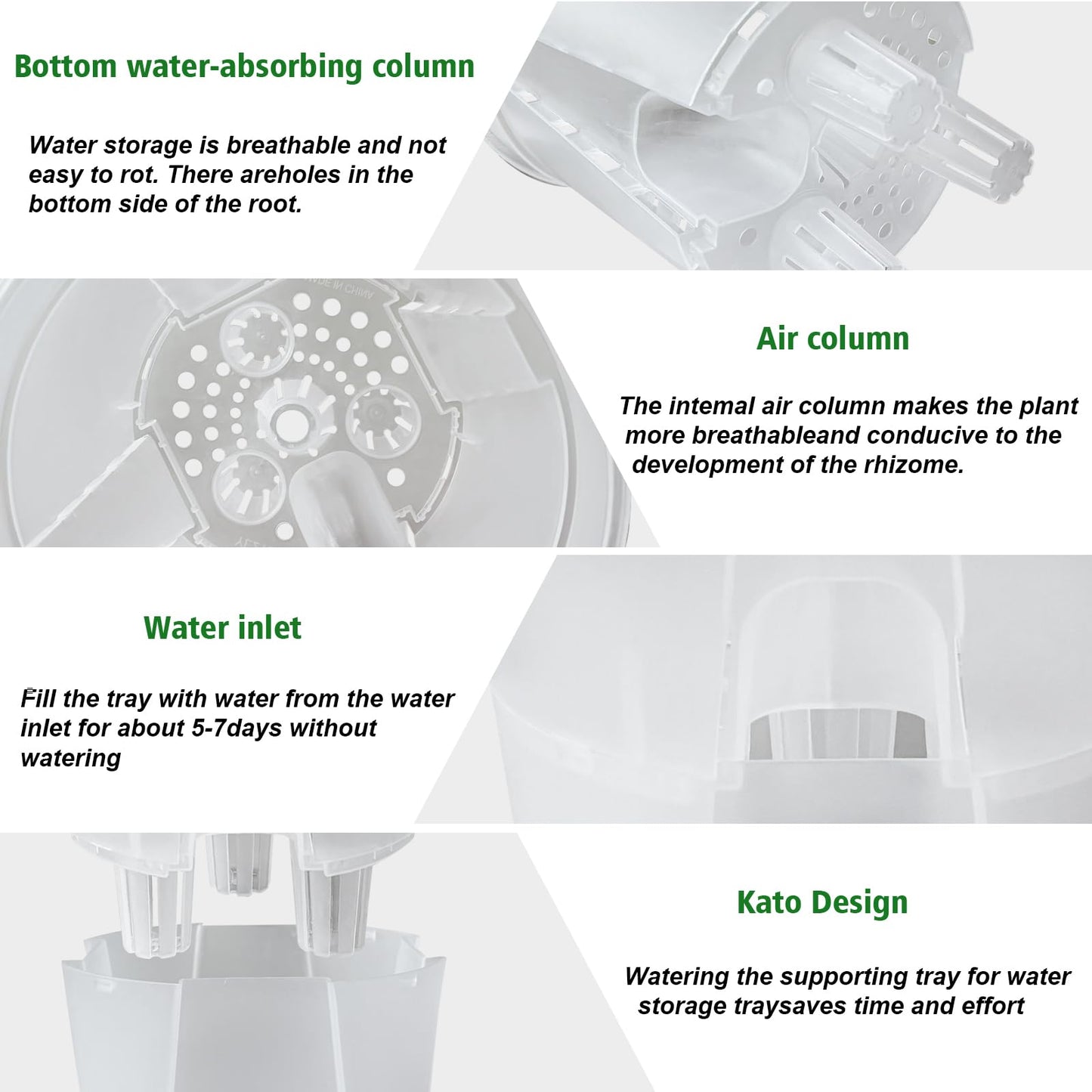 Cdd's Path Large Naked Root Planter Self Watering Pots Set with Holes for Indoor/Outdoor Plants, Planter Pot with Watering Hole/Reservior and Air Pipes (Clear, 8 inch-5 Pack)
