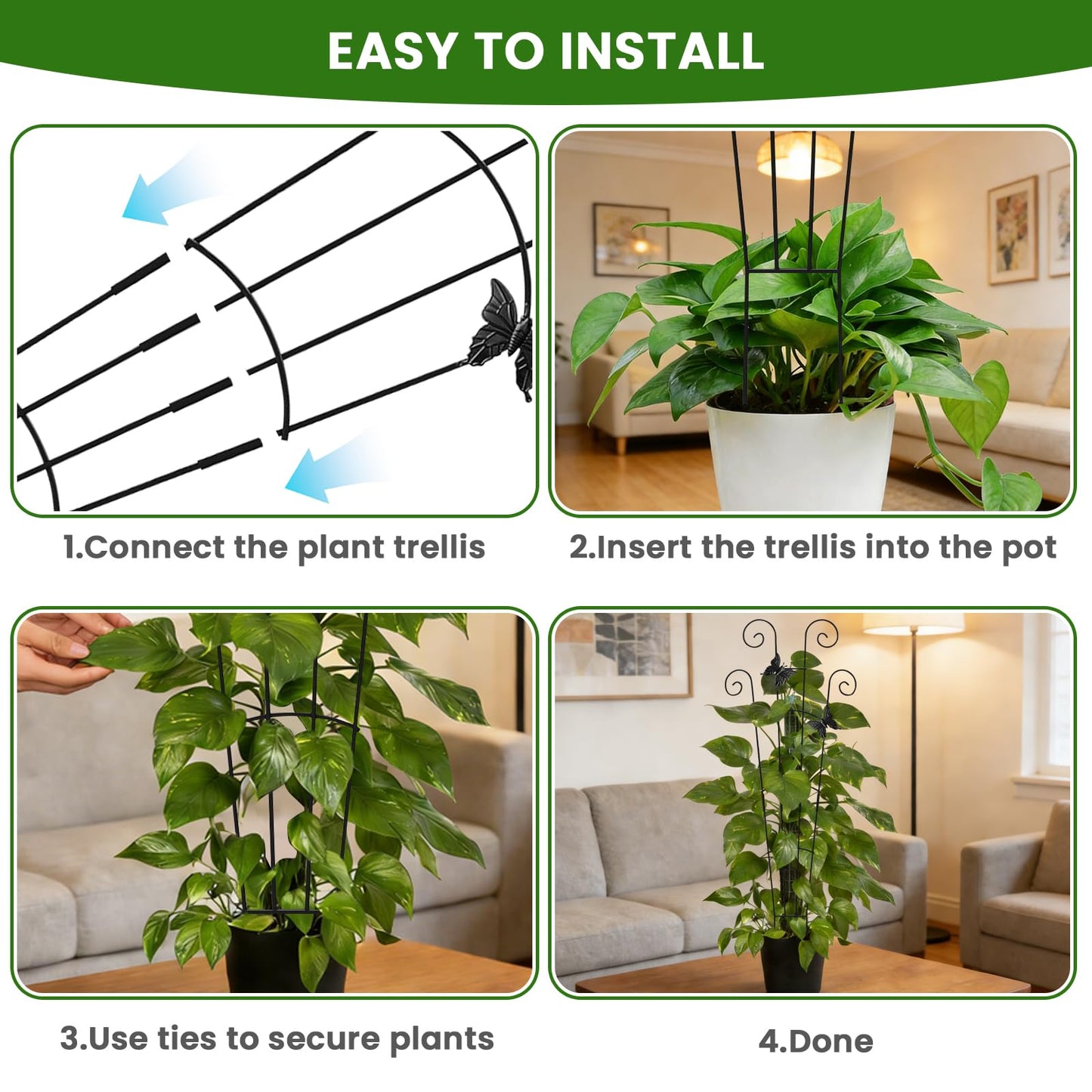 30 Inch 2Pack Garden Trellis for Climbing Plants, Rustproof Sturdy Metal Plant Trellis, Decorative Trellis for Potted Plants, Climbing Vines, Flowers, Vegetables, Indoor Outdoor Plant Support, Black