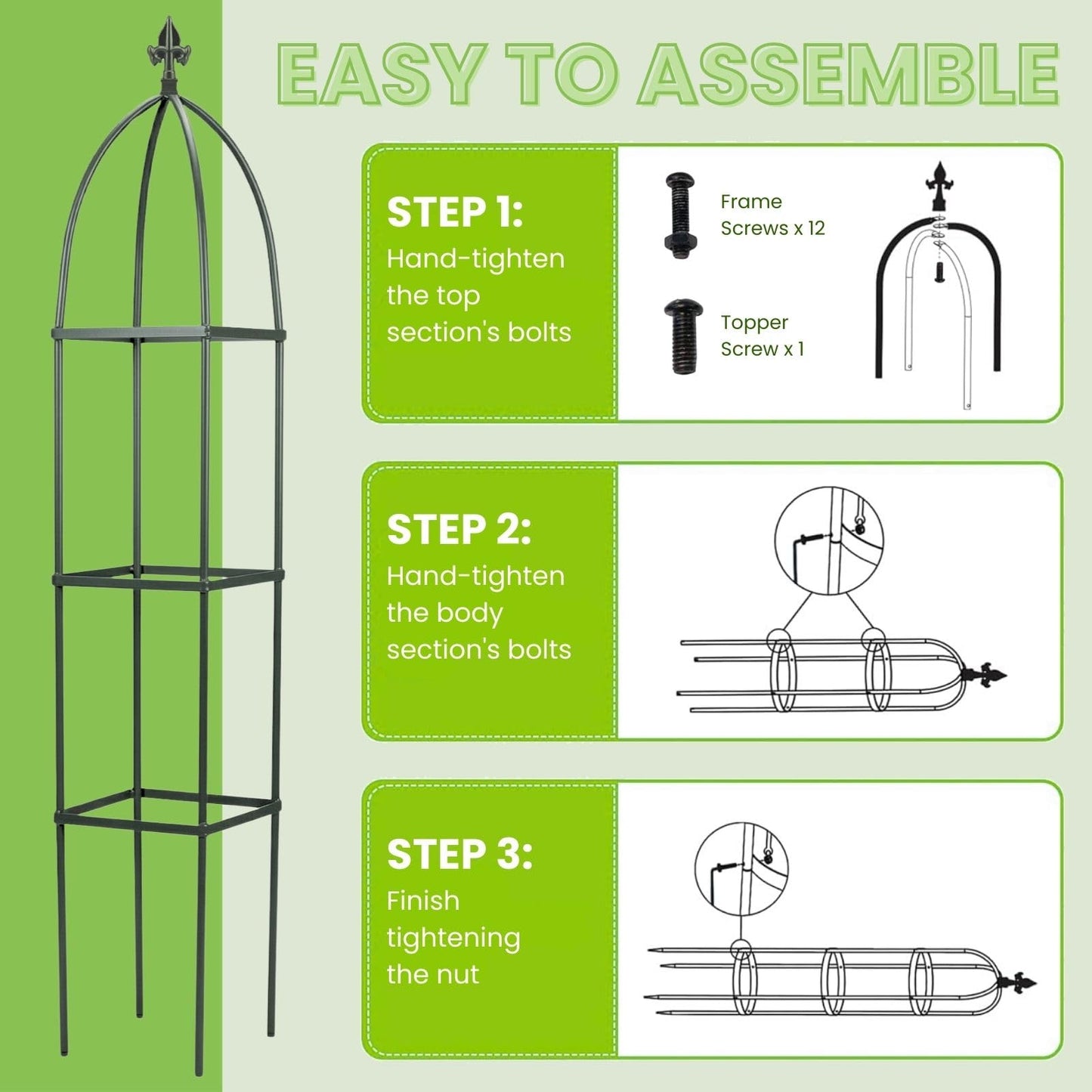 Lancisism 100% Metal Trellis for Climbing Plants Outdoor - Garden Metal Obelisk Trellis Vertical Plant Support for Climbing Vines & Flowers - Sturdy Steel Arch Trellis for Potted Plants Indoor Black