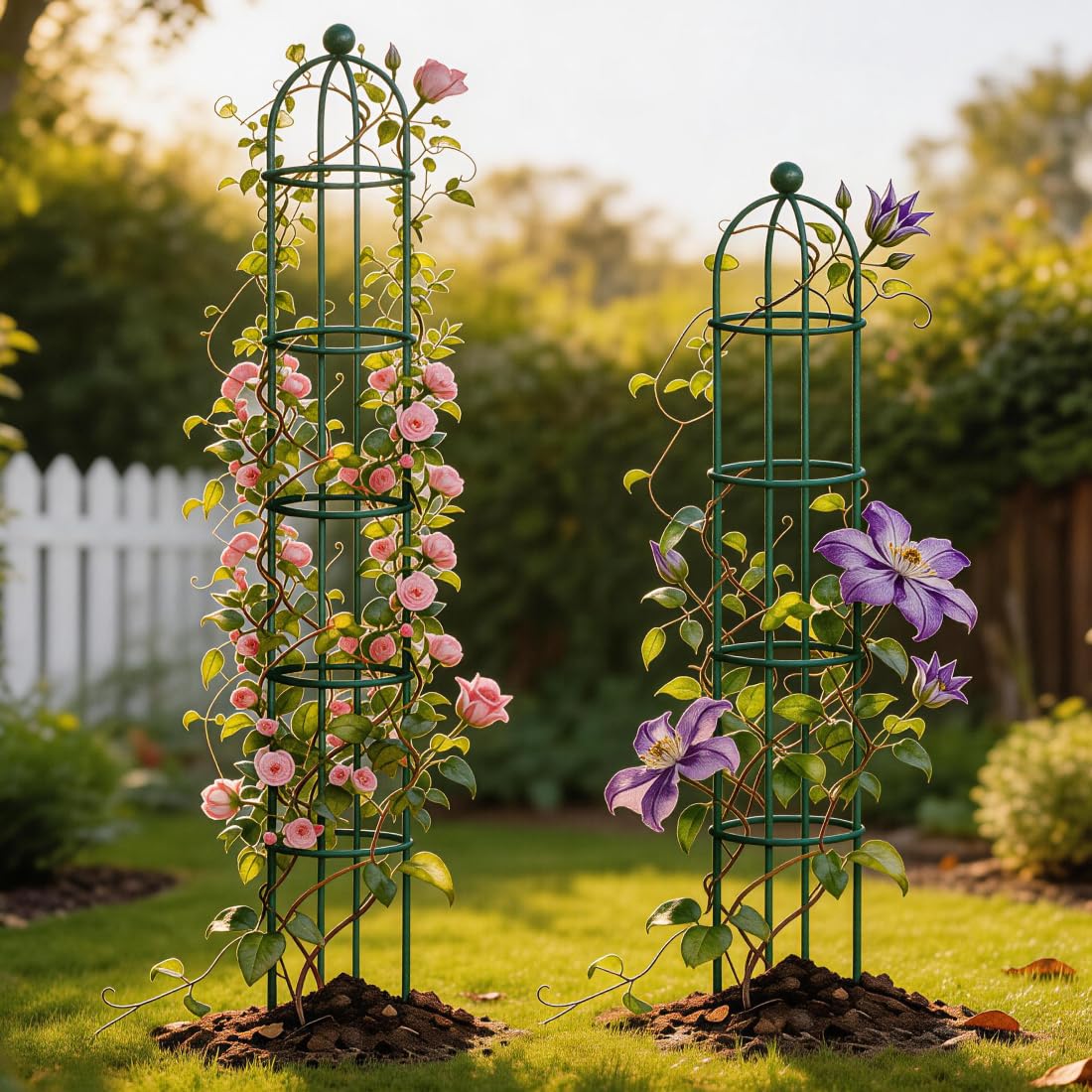 Vego Garden 7.6 ft Round Obelisk Garden Trellis, Metal Rustproof Plant Support Rose Trellis, Tower Potted Cages for Flowers Fruits Vegetable Vines Indoor & Outdoor