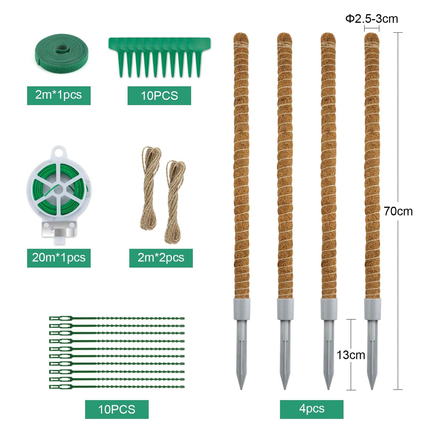 Homvvi Moss Pole 28 Inch, 4 Pack Monstera Plant Support, Bendable Coco Coir Pole - Plant Stakes for Indoor Plants, Moss Poles for Climbing Plants, with Gardening Accessories (Plant Ties etc)