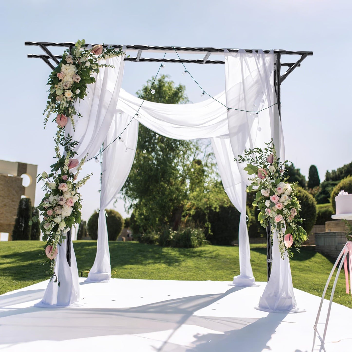Garden Arch Trellis - 79" L x 86" H Supersize Flattop Garden Arch - Garden Trellis for Lawn, Party, Ceremony Wedding Decoration (Pipe Diameter - 20MM)