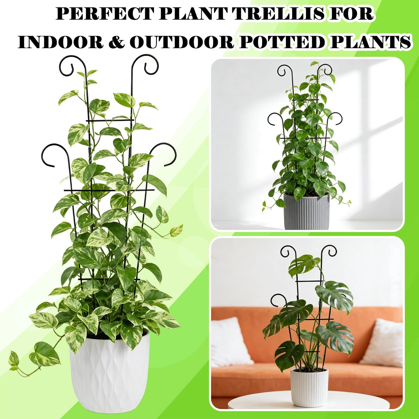 23.6 inch Large Trellis for Potted Plants, 4 Pack Rustproof Metal Plant Trellis for Climbing Plants Indoor, Sturdy Expandable Houseplant Support for Monstera, Pothos, Hoya, Vine (4 Pack)