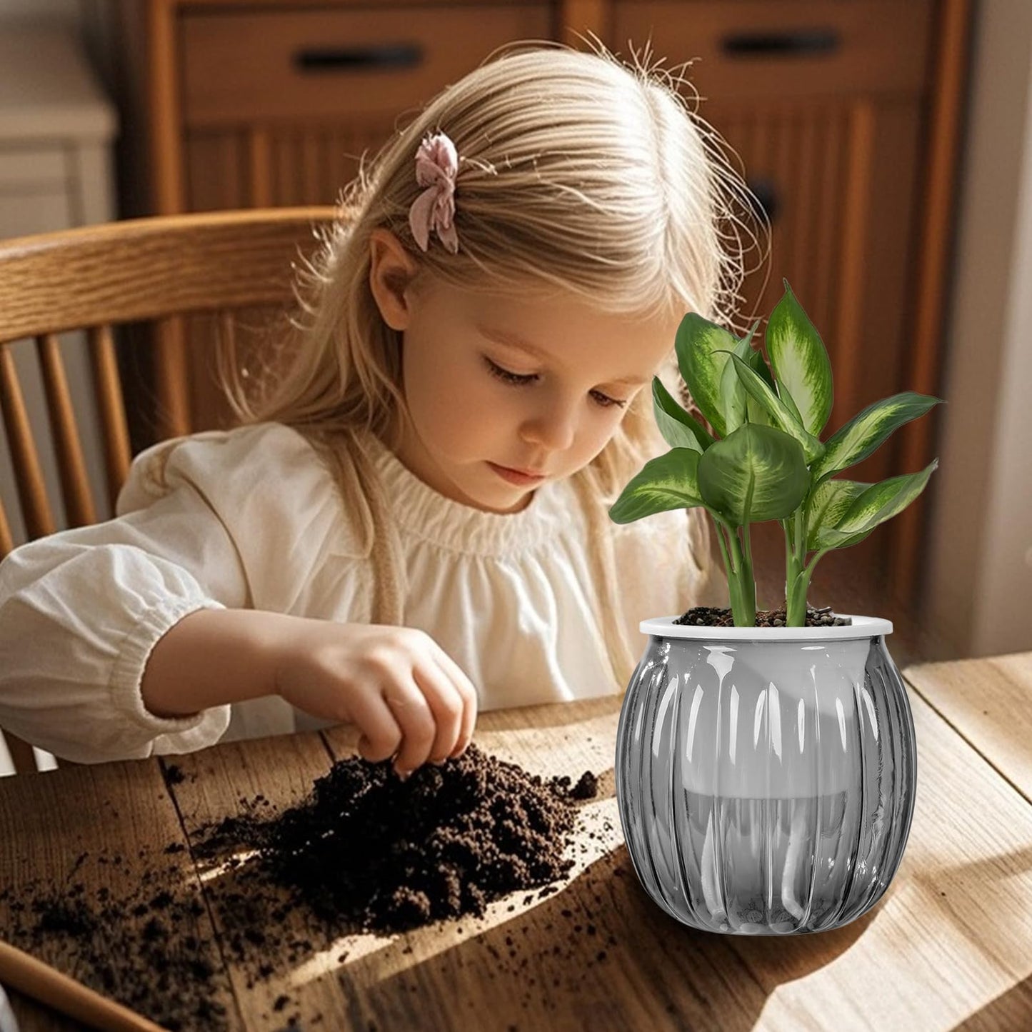 Qhzxcvlk 2 Pack Self Watering Planters Indoor Flower Pots, 5.1 Inch Clear African Violet Pots for Indoor Plants for Flower, Succulents, Plant Pots with Wicking Rope, Modern Decor(Black)