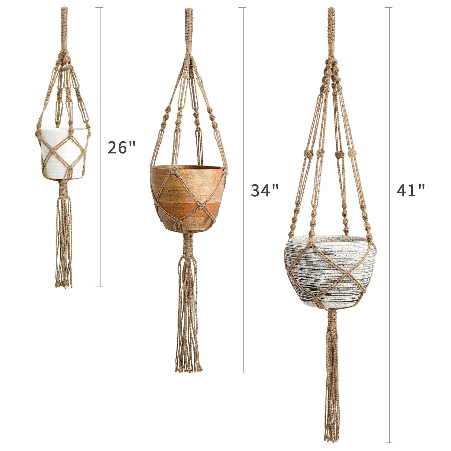 Mkono 43 Inch Macrame Plant Hanger Large for up to 12 Inch Pot Extra Long Hanging Plant Holder No Tassels and 3 Different Sizes Plant Hanger