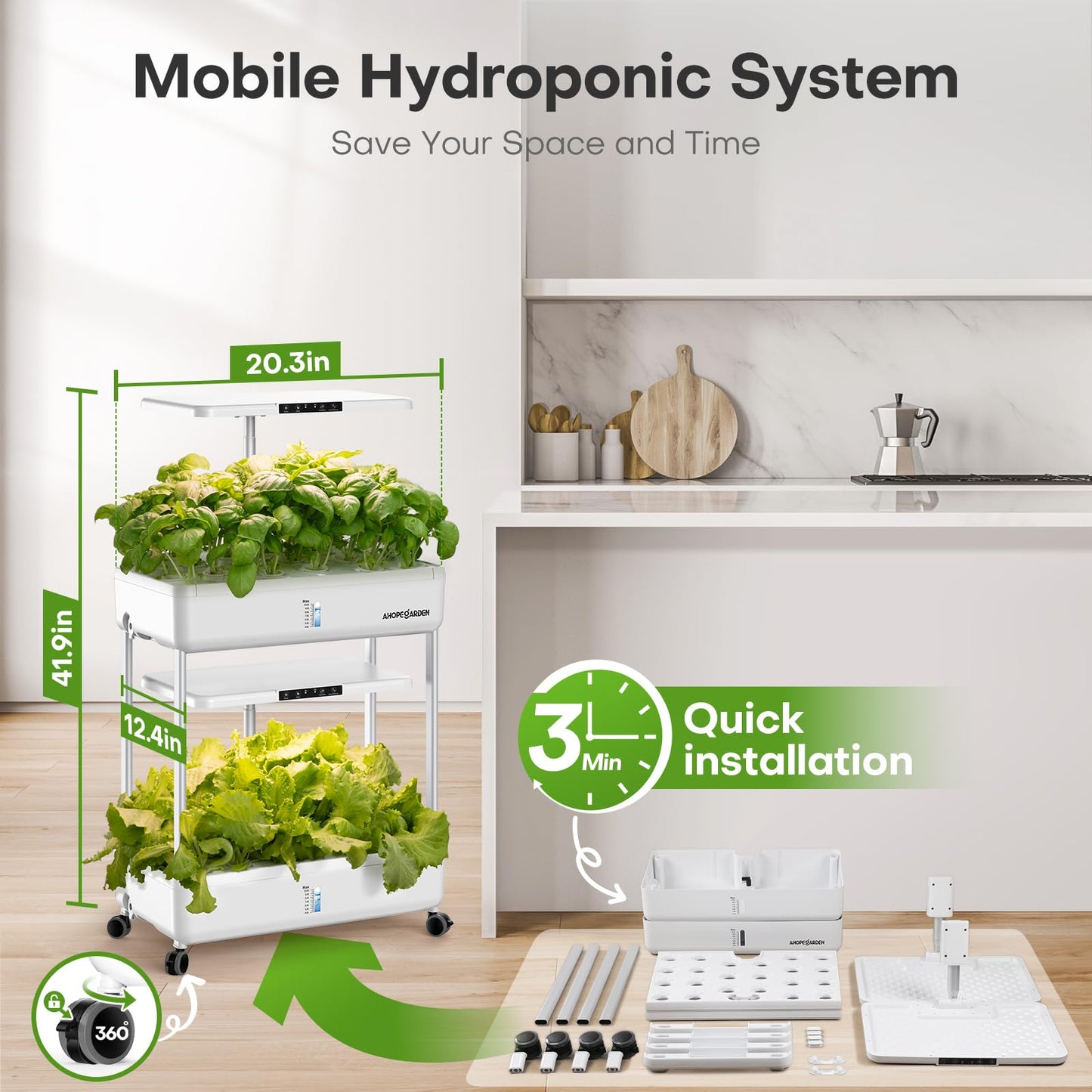 Ahopegarden Hydroponics Growing System Indoor Garden, 44 Pods Plant Herb Garden Germination Kit with LED Grow Light, 20L Double-Layer Large Capacity Hydrophonic Planter Grower for Vegetable Fruit