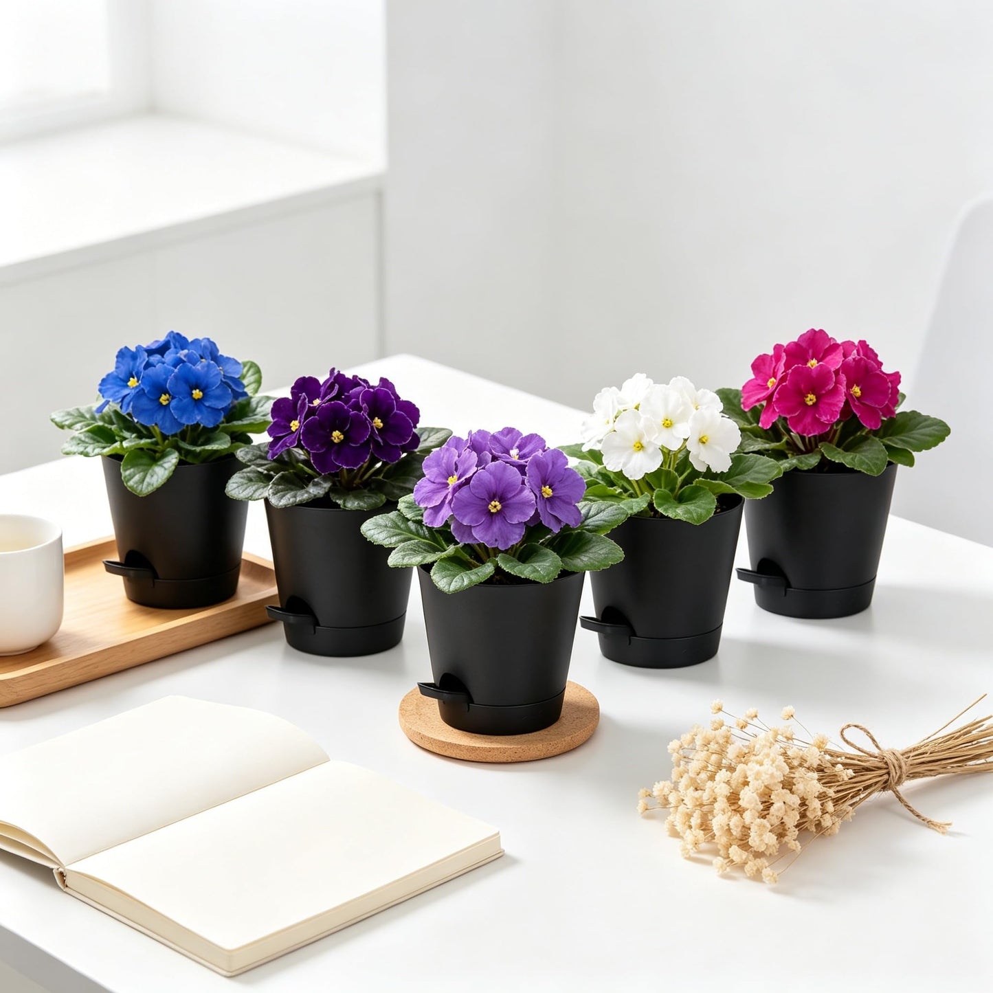 zople 12 Pack 4 Inch African Violet Pots Self Watering, Self-Watering Planters with Drainage Holes & Reservoir, Black Plastic Pots for Indoor Outdoor Plants, Succulents & Flowers