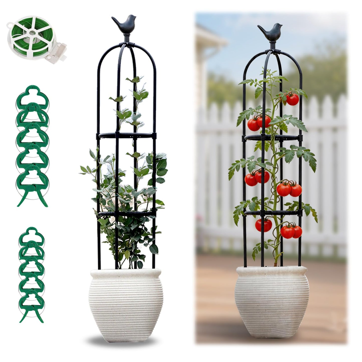 Trellis for Climbing Plants Outdoor,V3 Upgraded, 1PC 6FT Garden Obelisk, Metal Pipe Tomato Cage, Supports Cucumber Rose Flower Vegetable Grape Round Vine, Tall Plant Stakes, Potted Garden Tower Indoor