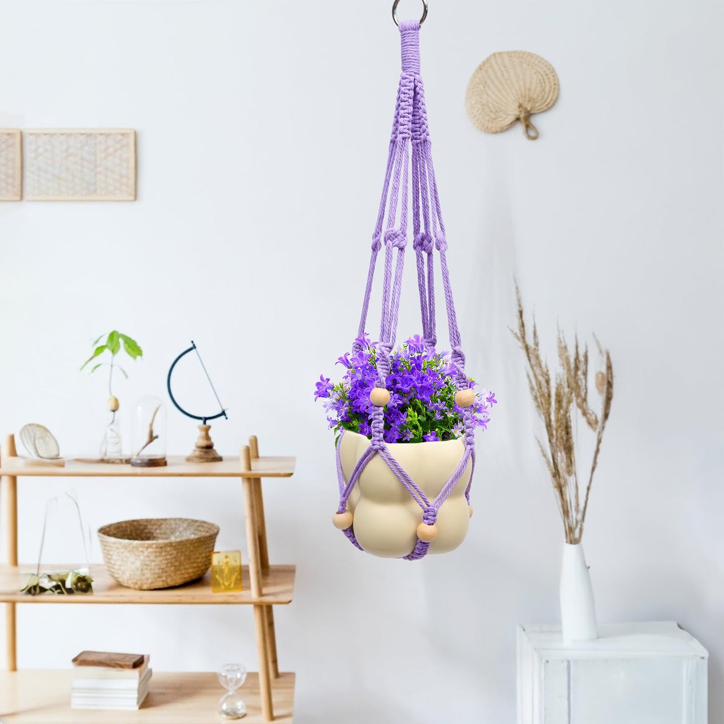 Hoteam 12 Pcs Macrame Plant Hangers Macrame Hanging Planters for Indoor Plants Handmade Boho Hanging Baskets Flower Pots Holder for Outdoor Home Wall Decor (Purple)