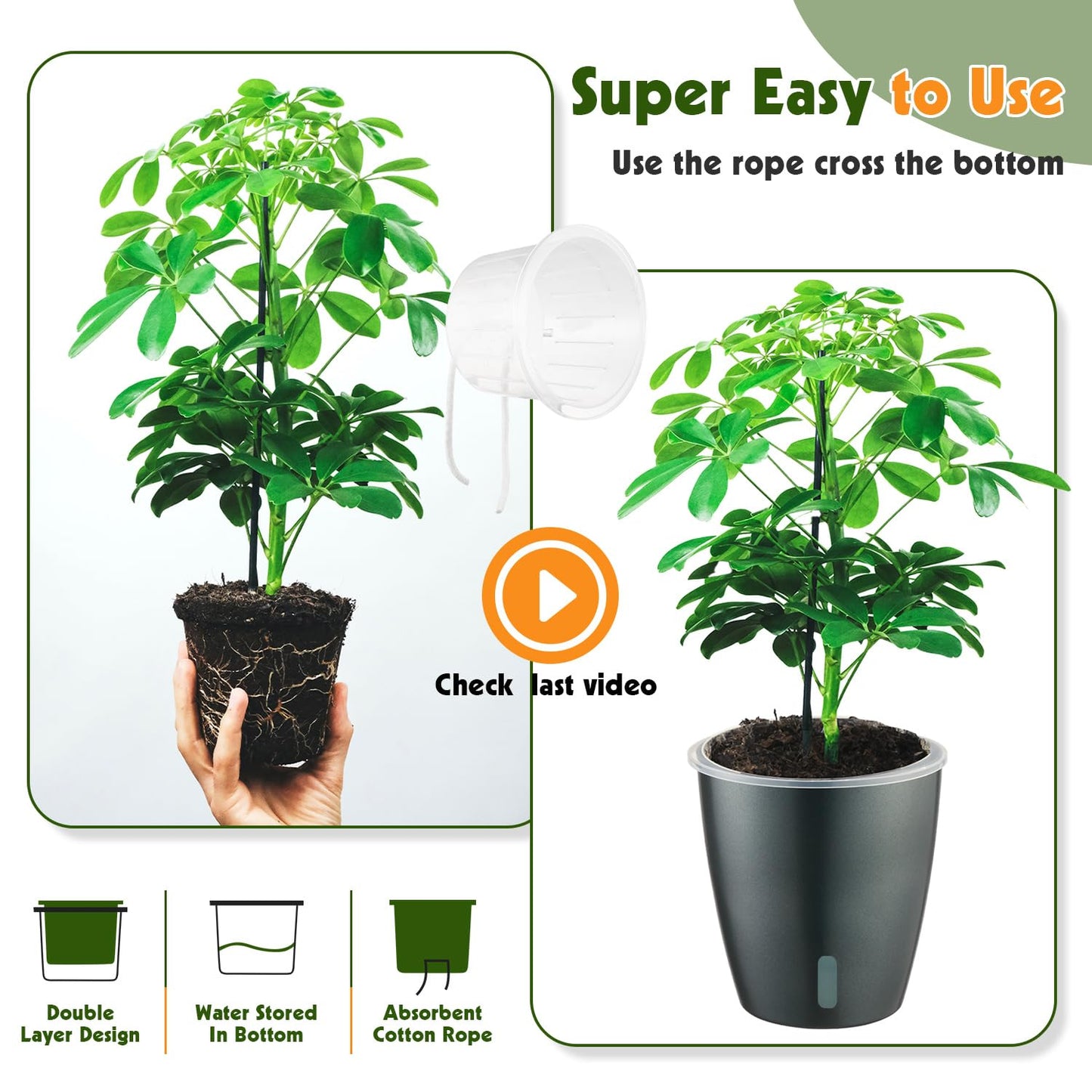KvyusFlourish Self Watering Pots for Indoor Plants, 6-Pack 6.7'' Self Watering Planter with Drainage Holes, Small African Violet Pots with Water Indicator, Clear Wick Orchid Pot, Grey