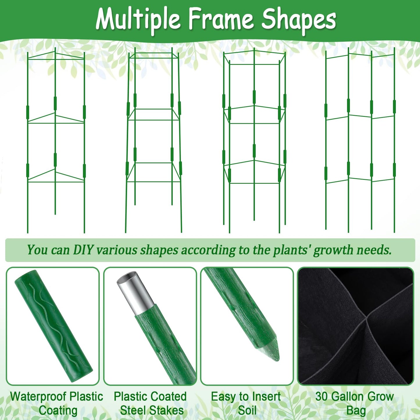Tomato Cages, Square Tomato Plant Stakes Support Cages Trellis for Garden Climbing Cucumber, Vegetables, Flowers, Fruits with 30 Gallon Grow Bags