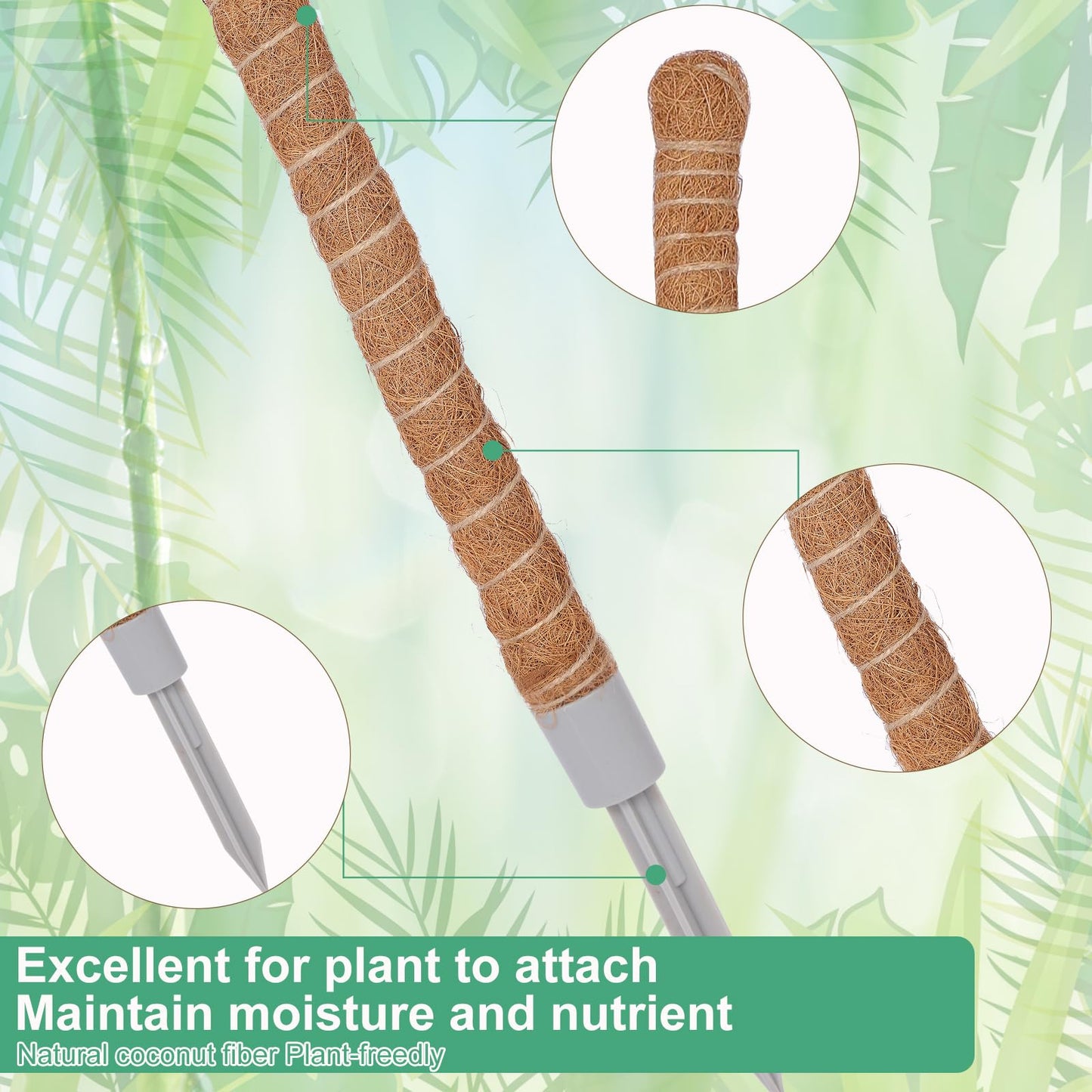 3 Pack Moss Pole, 30 Inch Monstera Plant Support, Moss Poles for Climbing Plants Indoor DIY, Coco Coir Plant Pole Moss Plant Stick Support Stake Kit for Potted Plants, Pothos, Philodendron