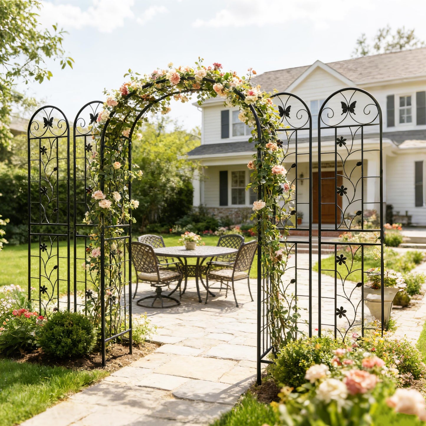 4 Pack Metal Garden Trellis 86.7" x 19.7", Rustproof Plant Support for Climbing Plants, Outdoor Flower Support for Vines Roses Vegetables, Easy Assembly, Black