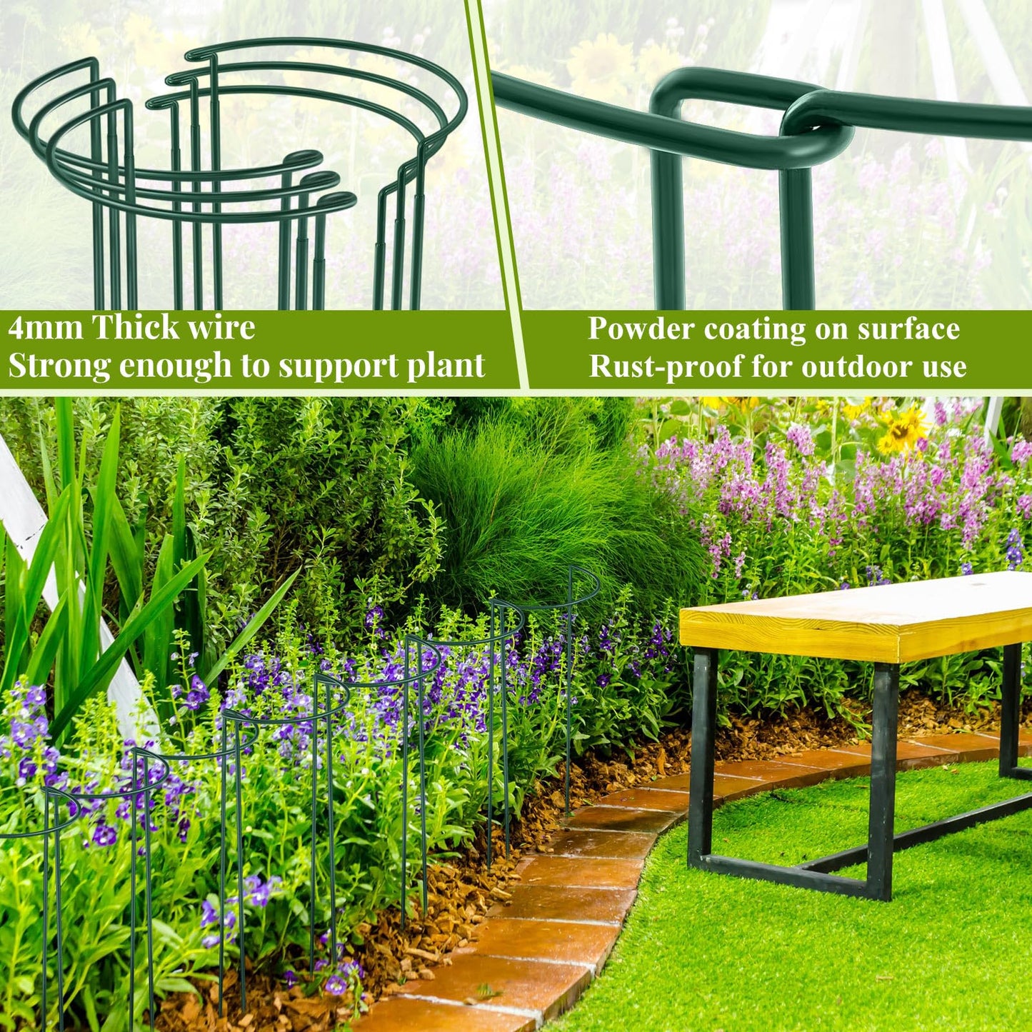 Tioncy 3 Pcs 48 H x 12.6 W Plant Support Stakes Cages for Garden, Metal Half Round Plants Tension Rods for Indoor Outdoor Large Tall Flower Vegetables Tomato Peony Rose Support