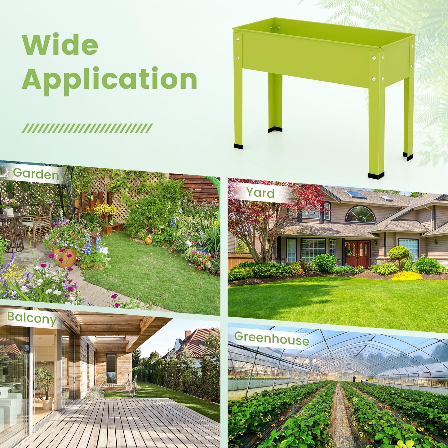 Giantex Raised Garden Bed, Metal Planter Box with Legs, Drain Hole, Outdoor Indoor Elevated Garden Box for Vegetable Flower Herb Fruit, Standing Raised Beds for Backyard Porch Balcony Green