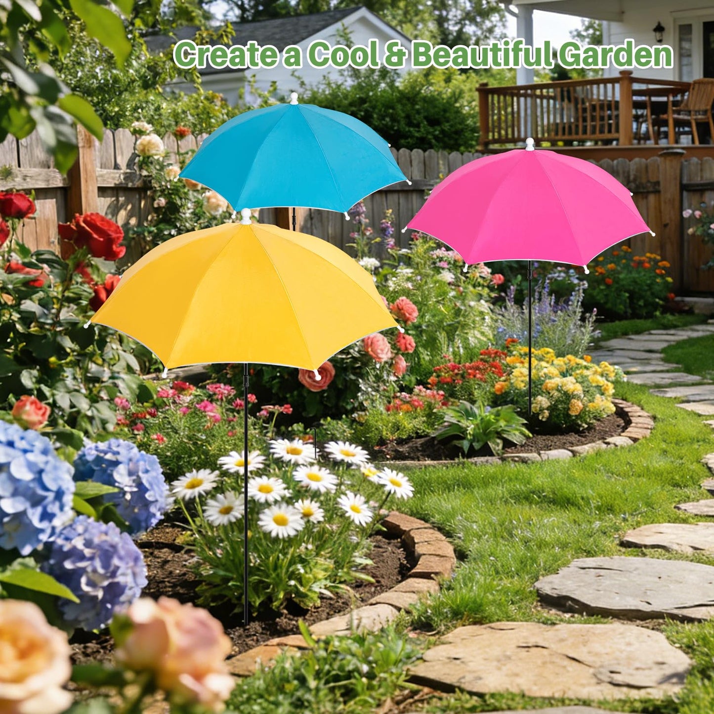 Sturdy Plant Shade Umbrella to Protect Plants from Harsh Sun, 3 Pack Adjustable Height Sun Protection for Potted Plants, More Stable Support Design, Rust-Resistant Colorful Garden Umbrella, 23.6"