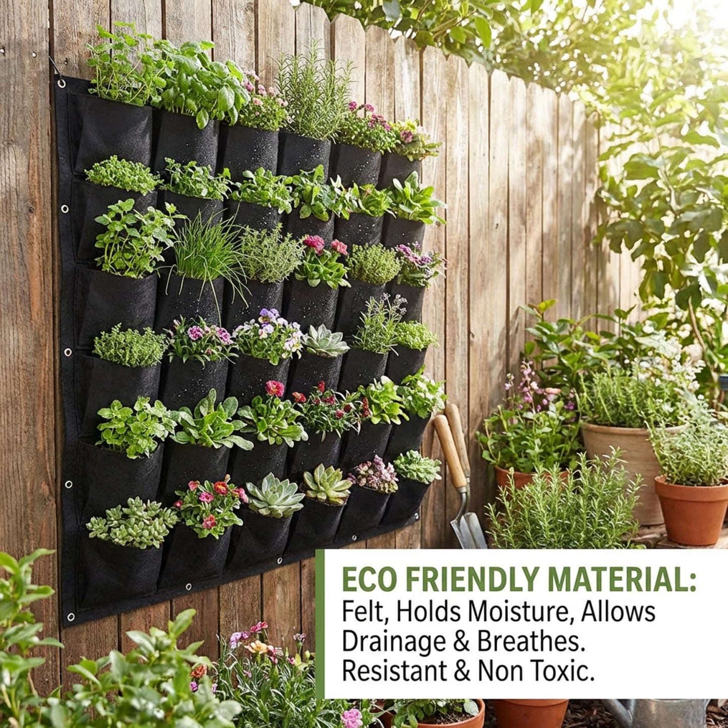 BeVistoso Vertical Planter, Vertical Garden Planter with 36 Pockets, Living Wall for Indoor Outdoor Use, Thick Non-Woven Fabric Planting Bag (Black, 39.4"x39.4")