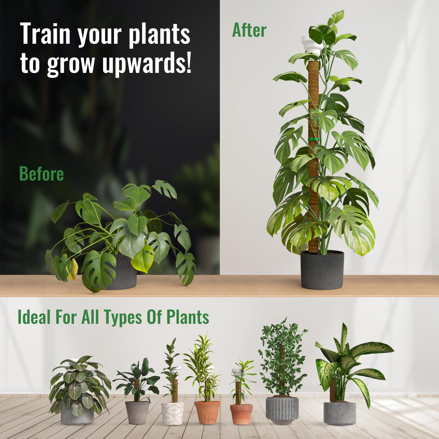 Organo Republic Moss Pole Monstera Plant Support Stakes - 2x26.4 or 48.7" Unique Self-Watering, Extendable Coco Coir Pole for Climbing Plant Supports for Potted Plants Indoor, Totem Pole for Pothos