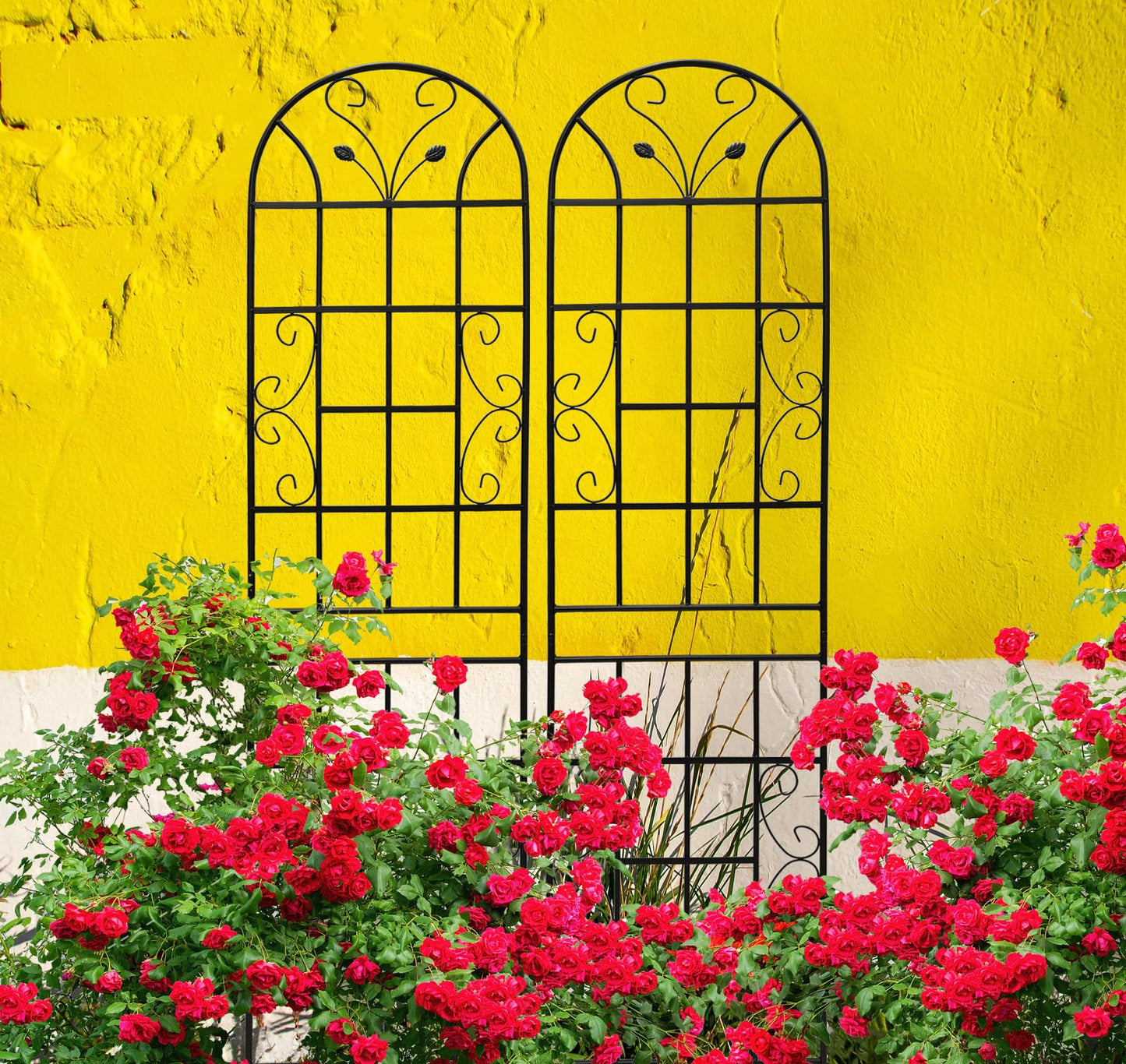 4 Pack Metal Garden Trellis 86.7" Tall Outdoor Climbing Plant Support for Roses, Flowers, Rustproof Durable Black Galvanized Tube, Lawn Garden Fence Decor Screen (4, Black curves-86.7" H)